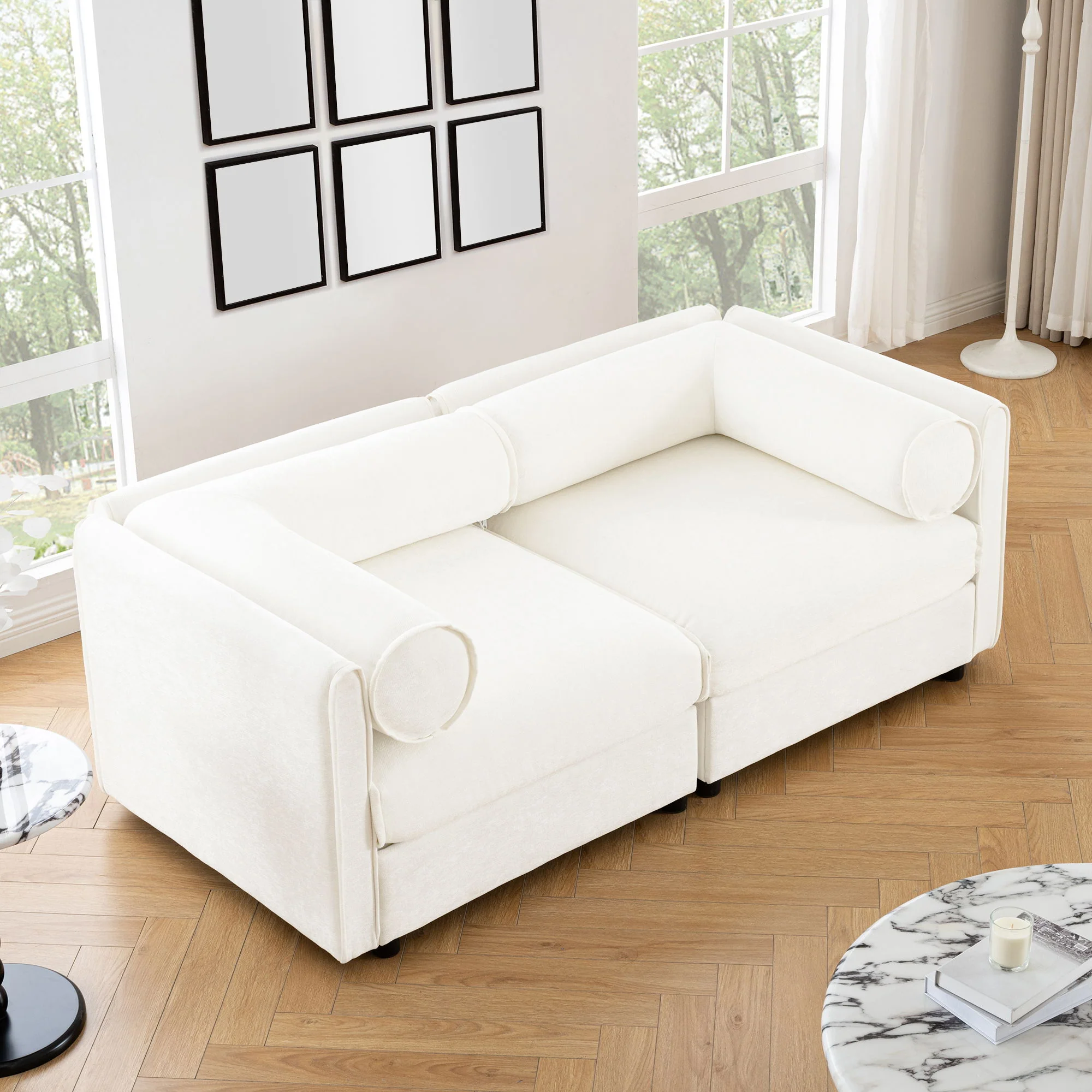 Stylish Sofa With Storage Seat And Cylindrical Backrest - Image 14
