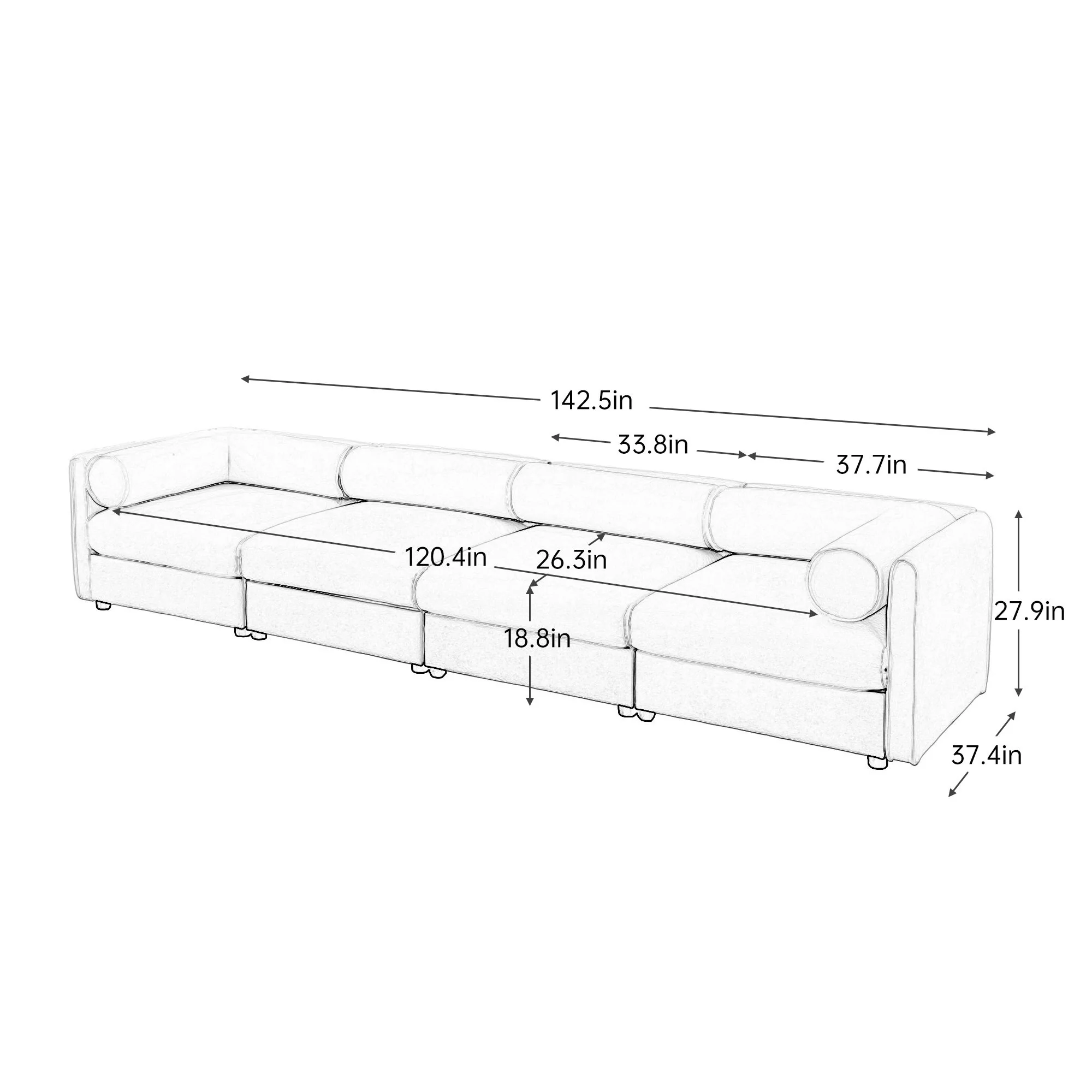 Stylish Sofa With Storage Seat And Cylindrical Backrest - Image 17