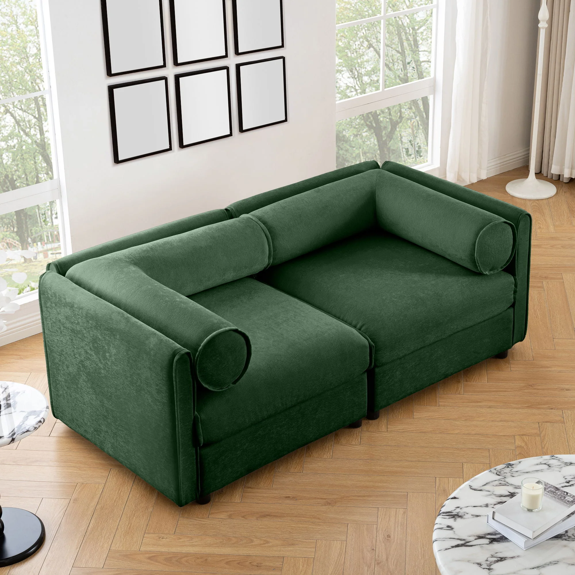 Stylish Sofa With Storage Seat And Cylindrical Backrest - Image 29