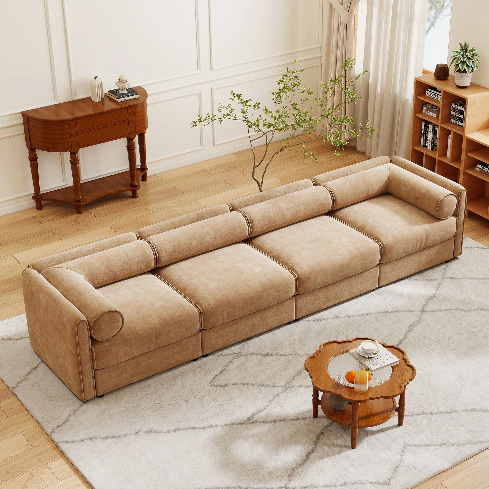 Stylish Sofa With Storage Seat And Cylindrical Backrest - Image 33