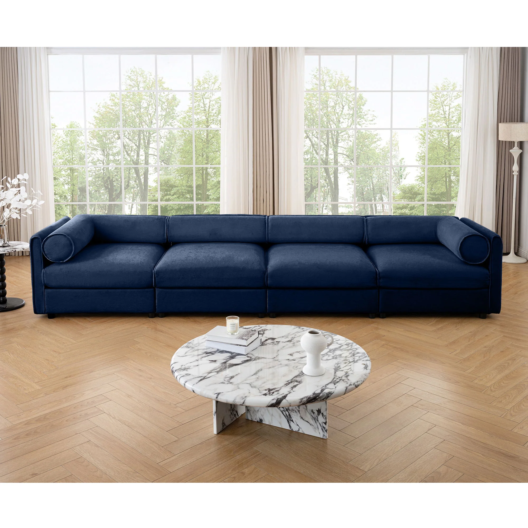 Stylish Sofa With Storage Seat And Cylindrical Backrest - Image 36