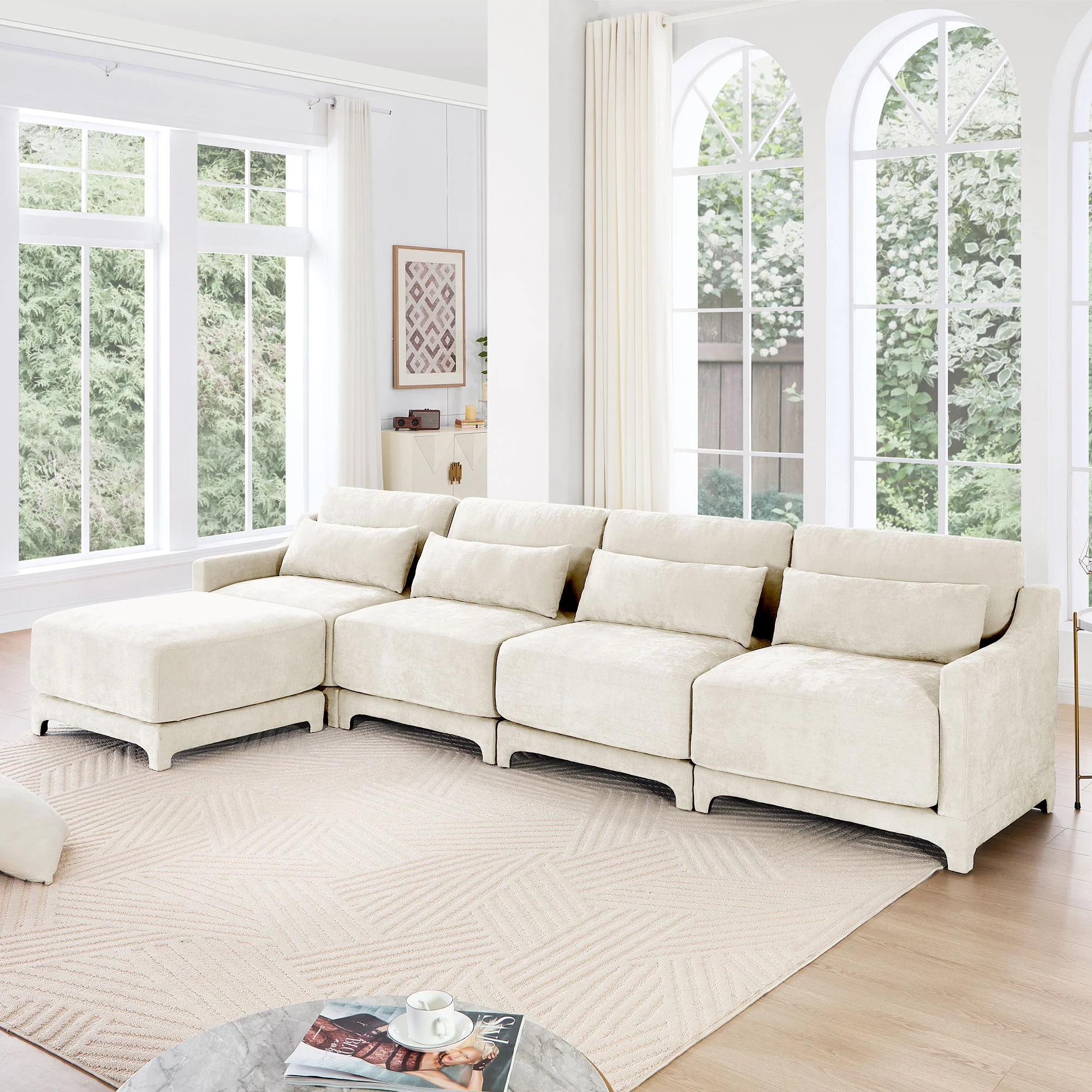 Stylish Sofa With Ottoman And Lumbar Pillows, Ergonomic Design - Image 20