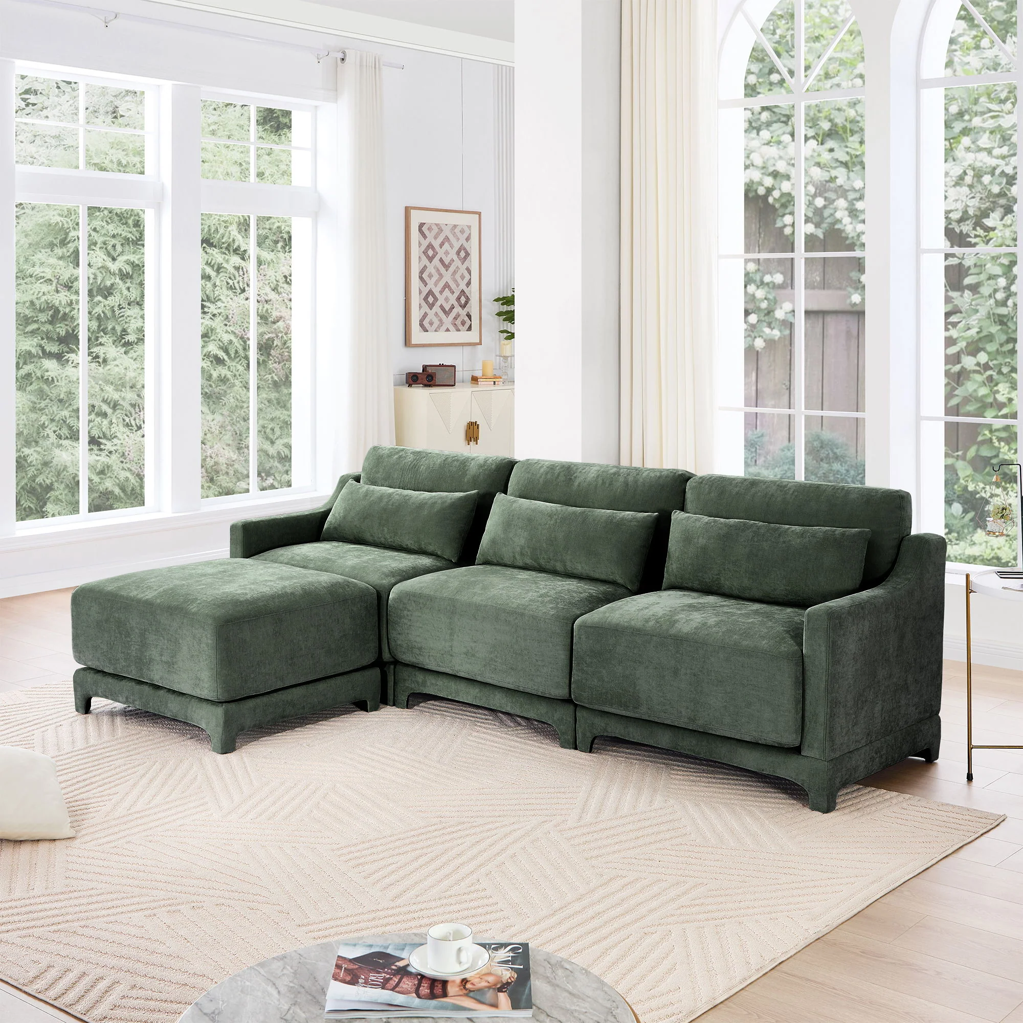 Stylish Sofa With Ottoman And Lumbar Pillows, Ergonomic Design - Image 29