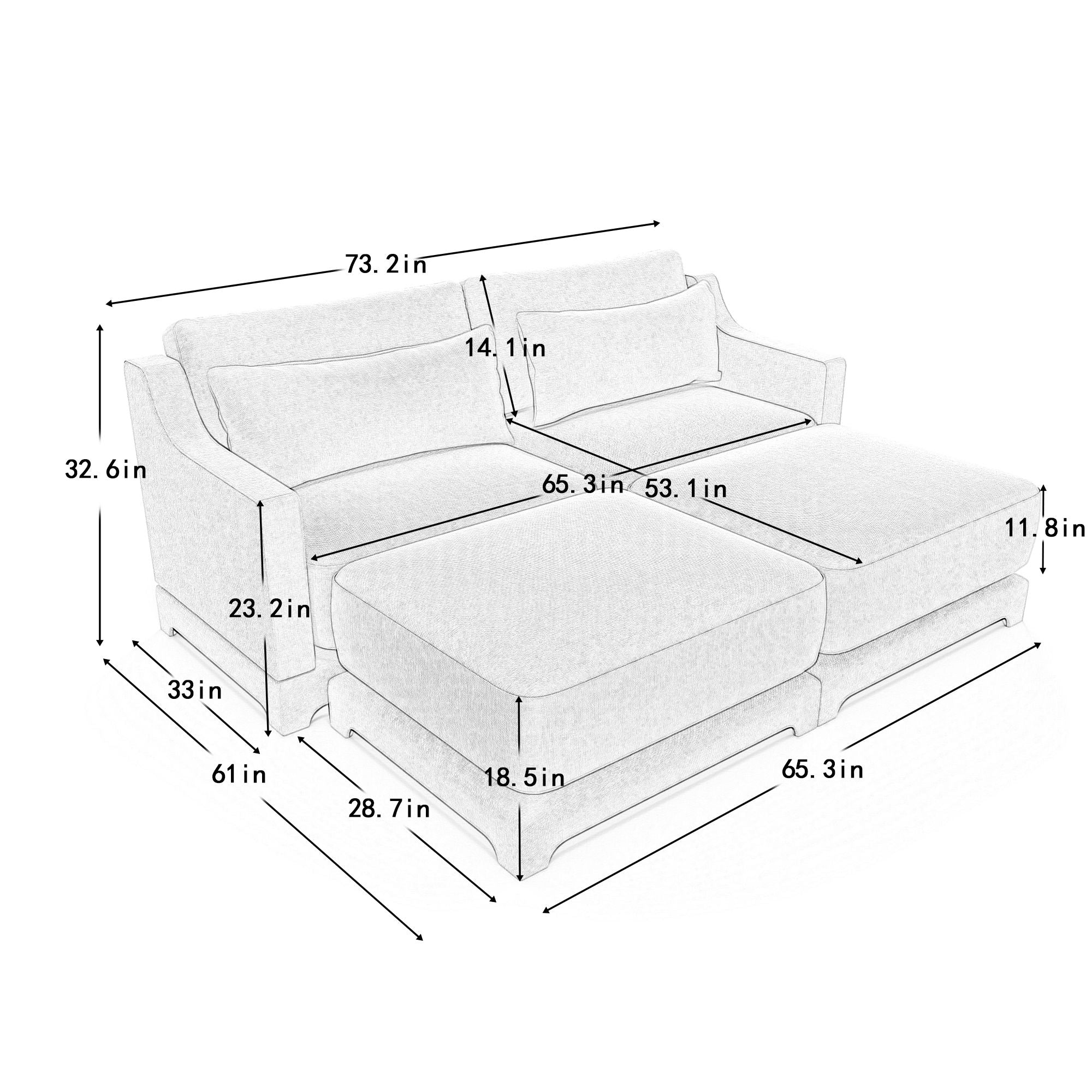 Stylish Sofa With Ottoman And Lumbar Pillows, Ergonomic Design - Image 64
