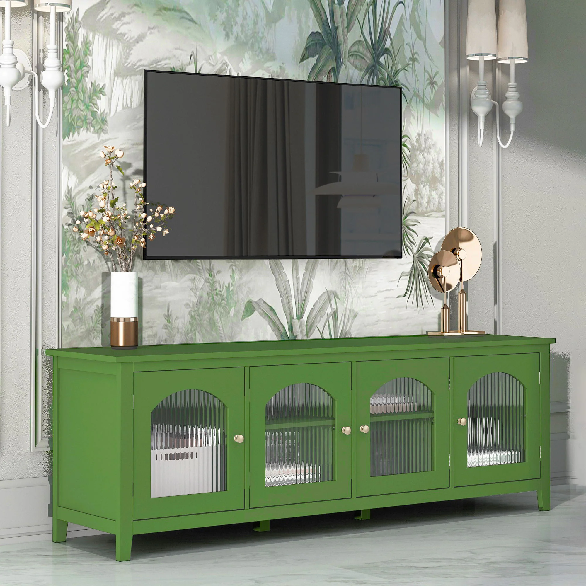 StylishTVcabinet Entertainment CenterTV Stand, TVconsoletable, Media Console, Solidwood Frame, Changhong Glass Door, Metal Handle - Image 7