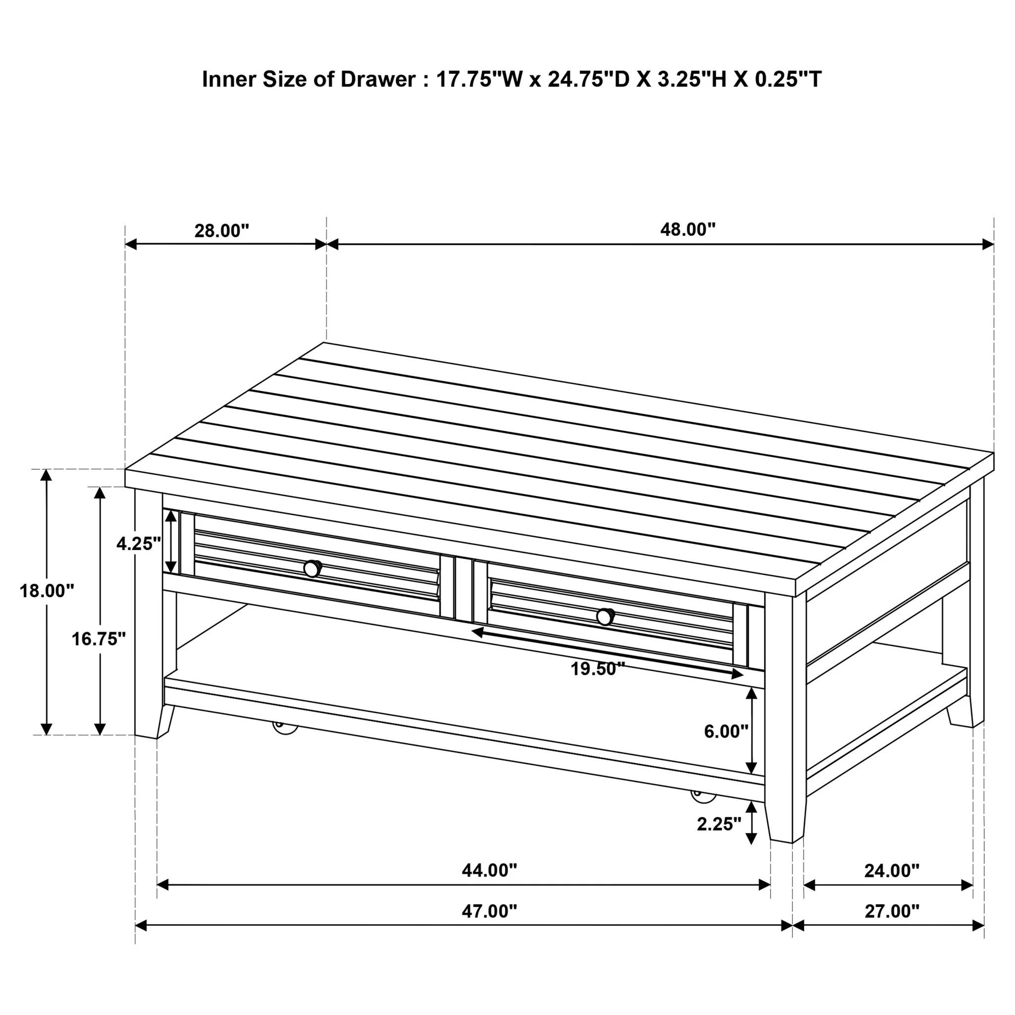 Sutter - 2 Drawer Rectangular Coffee Table - Dark Brown - Image 3