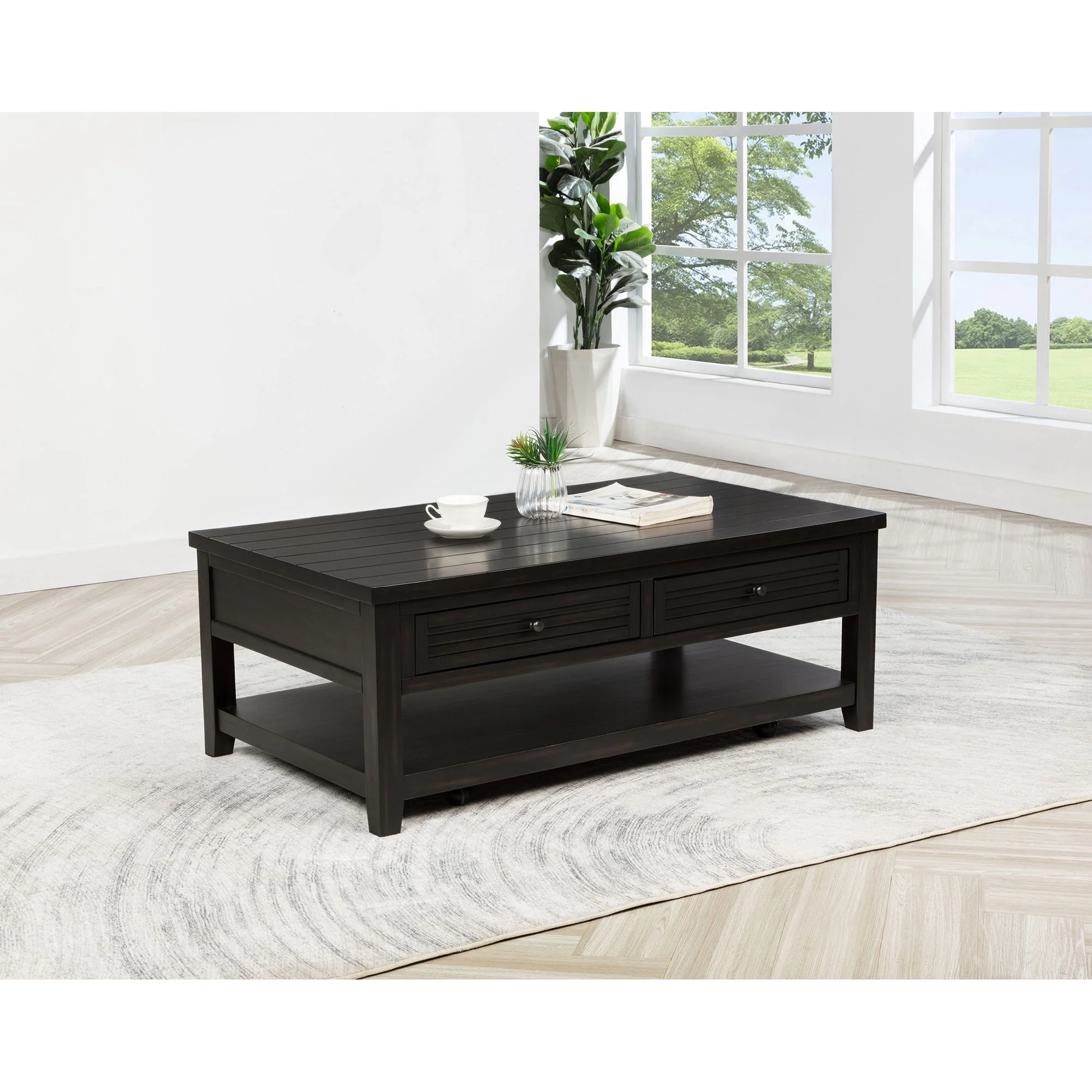 Sutter - 2 Drawer Rectangular Coffee Table - Dark Brown - Image 4