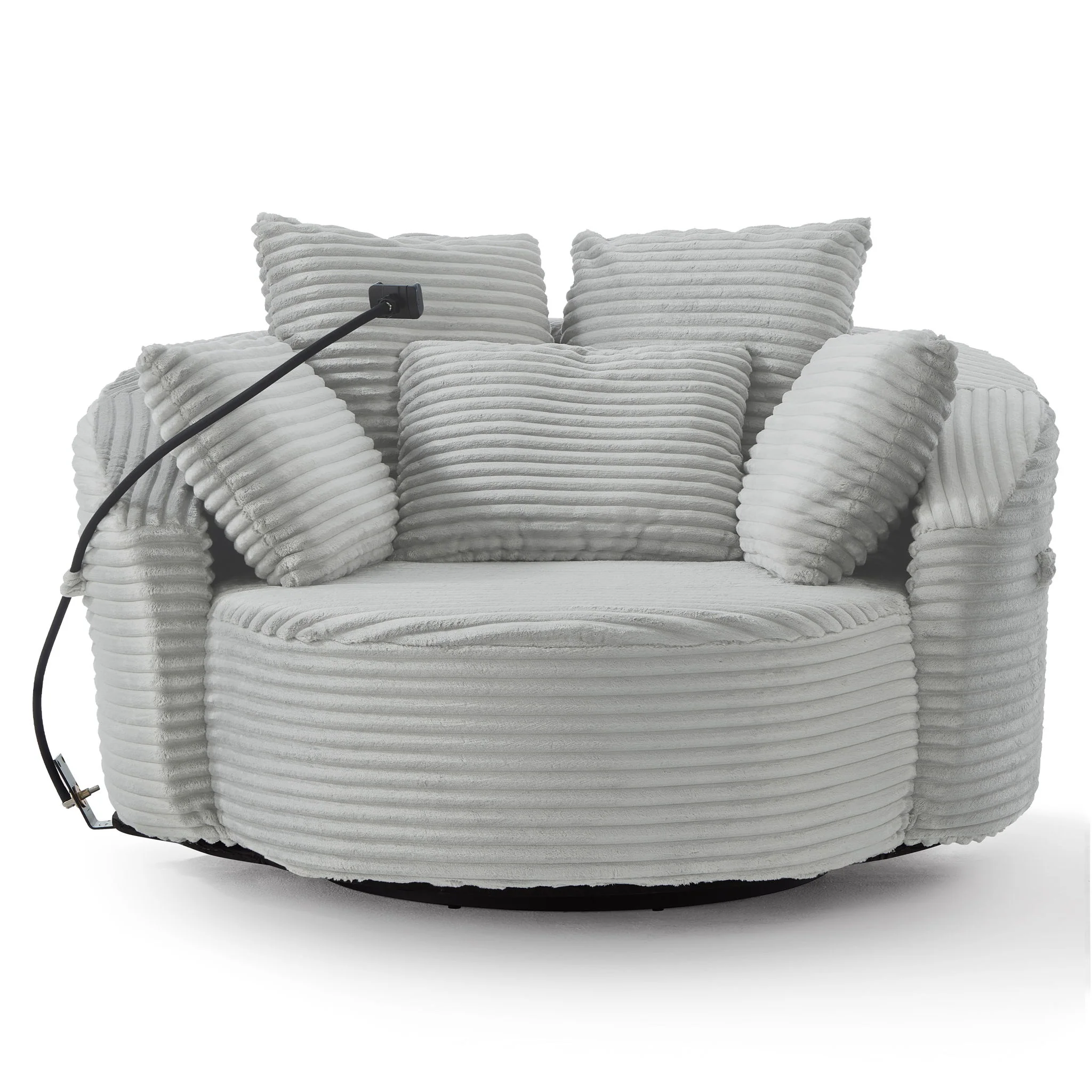 Swivel Accent Barrel Chair With Adjustable Phone Holder, 5 Pillows For Living Room - Image 2