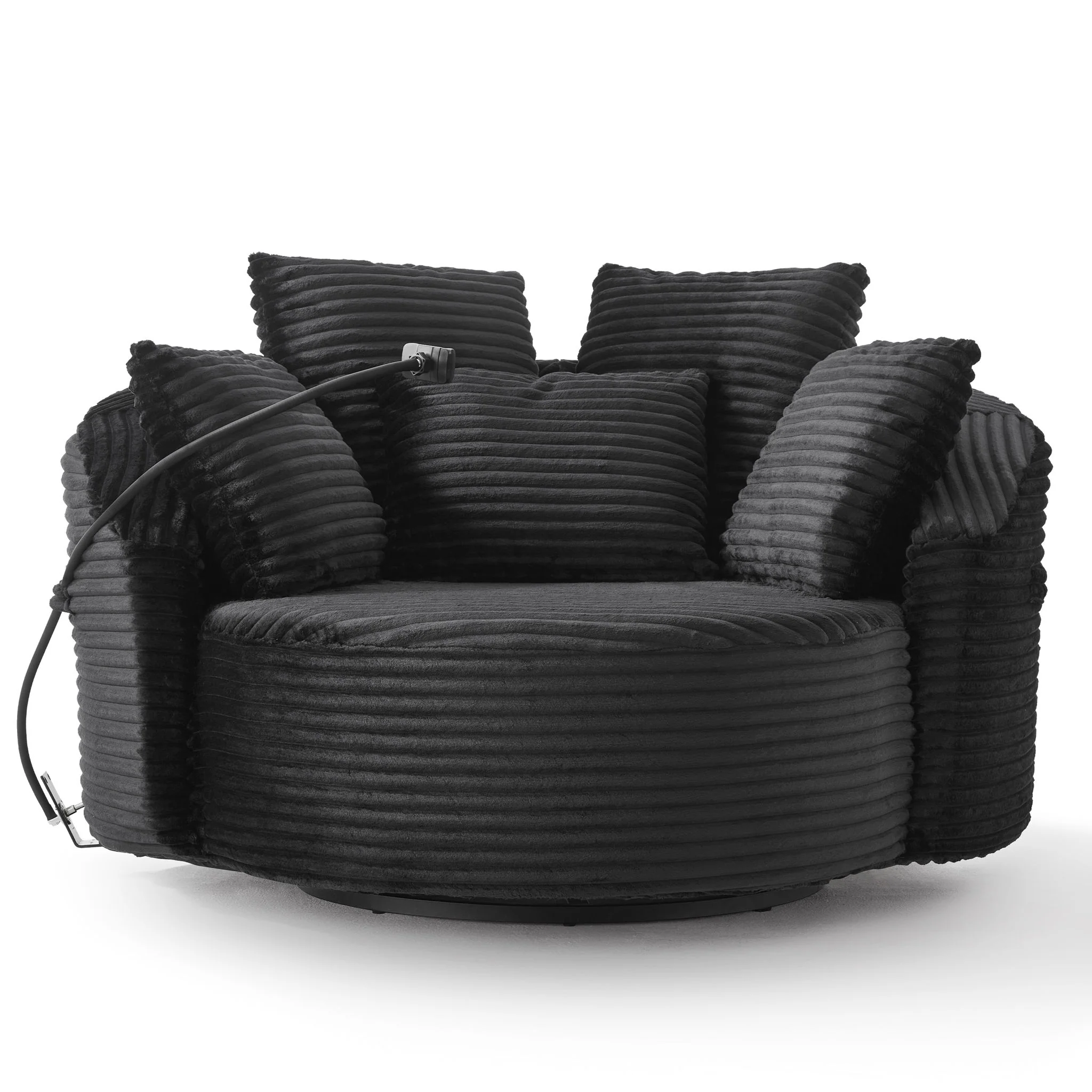 Swivel Accent Barrel Chair With Adjustable Phone Holder, 5 Pillows For Living Room - Image 3