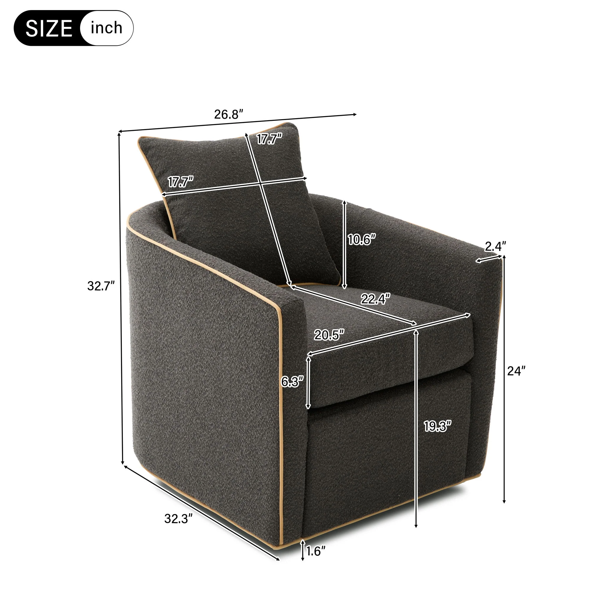 Swivel Accent Chair, Rotating Base, For Living Room - Image 8