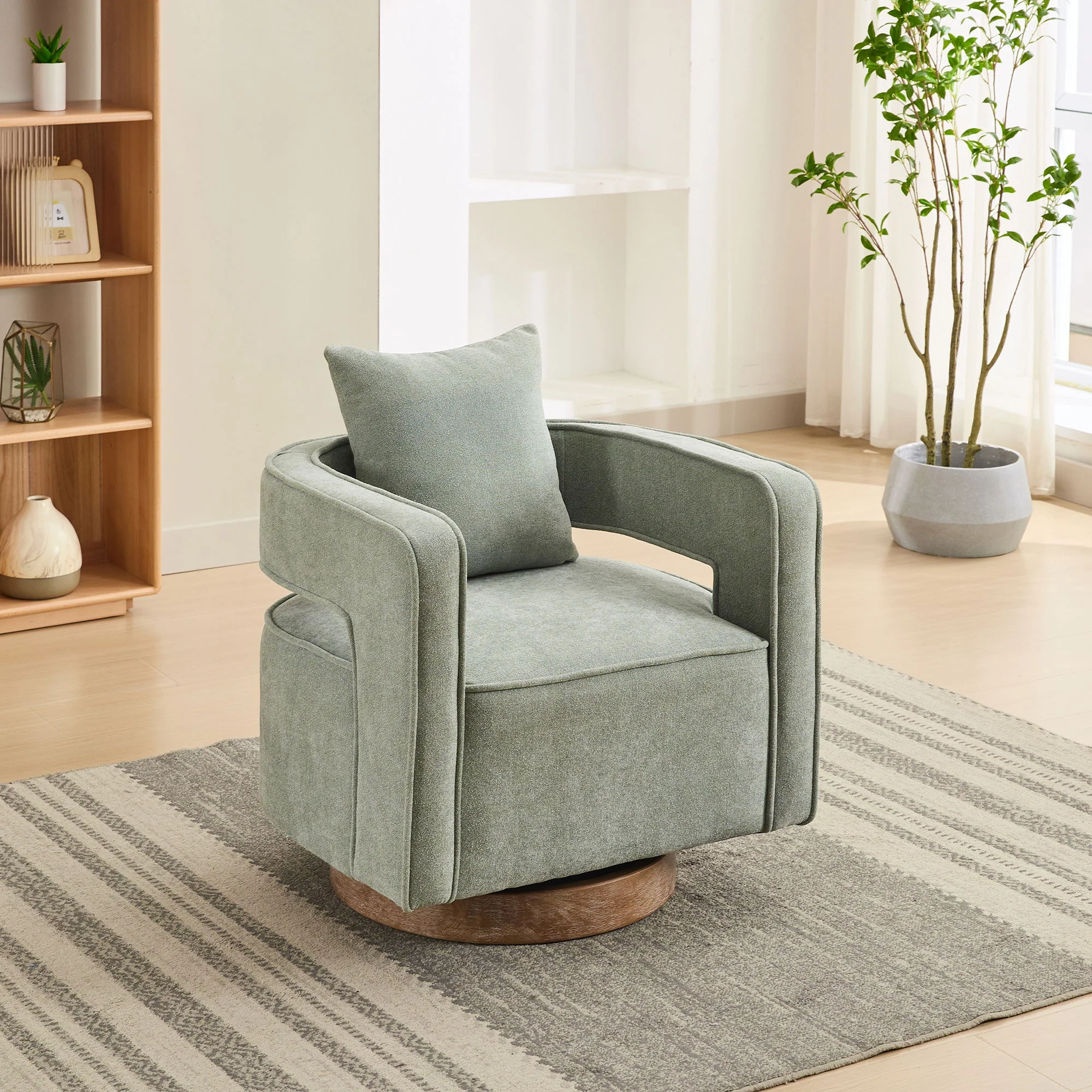 Swivel Accent Open Back Barrel Chair With Weathered Base - Image 5