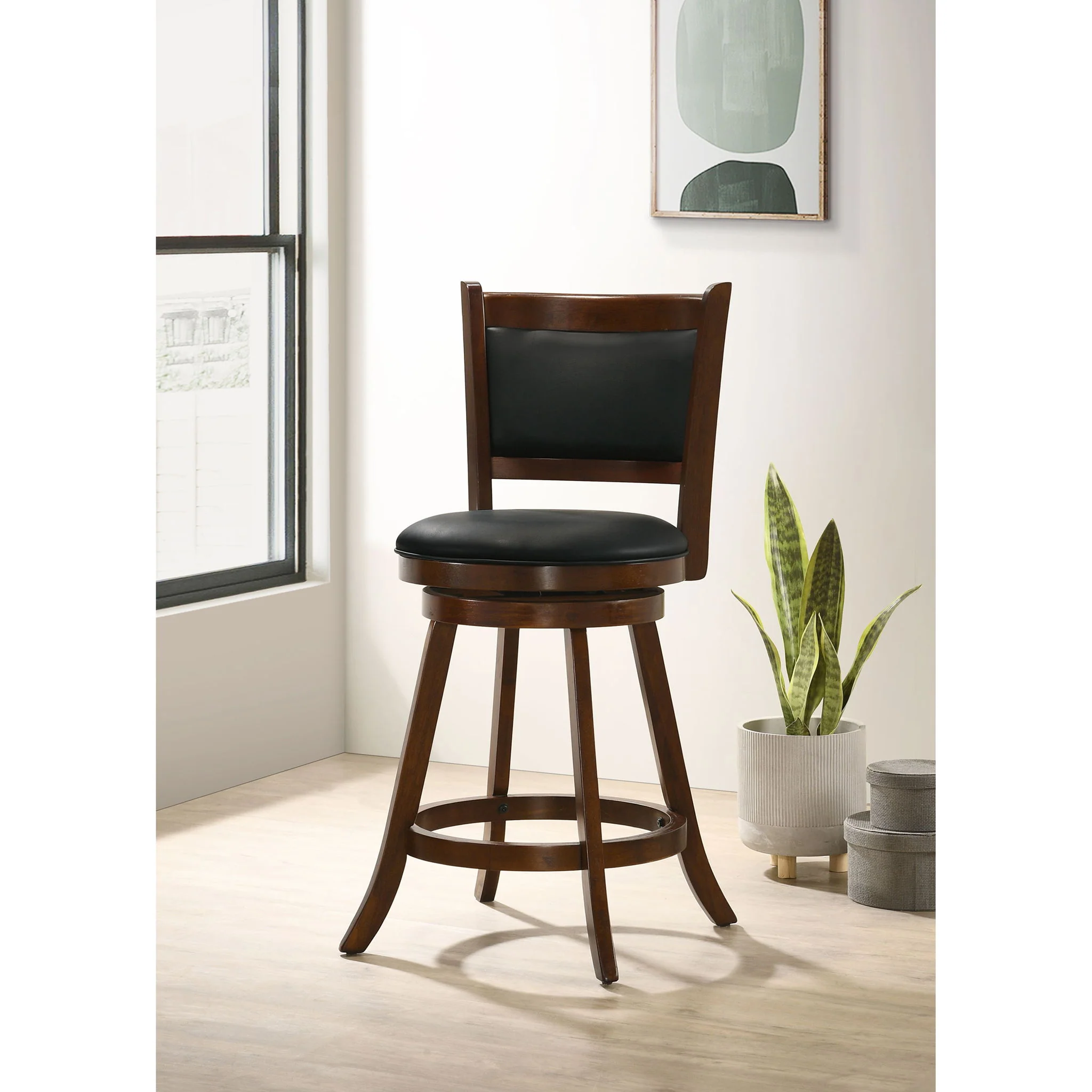 Swivel Stool With Swivel Base (Set of 2) - Black / Brown - Image 2