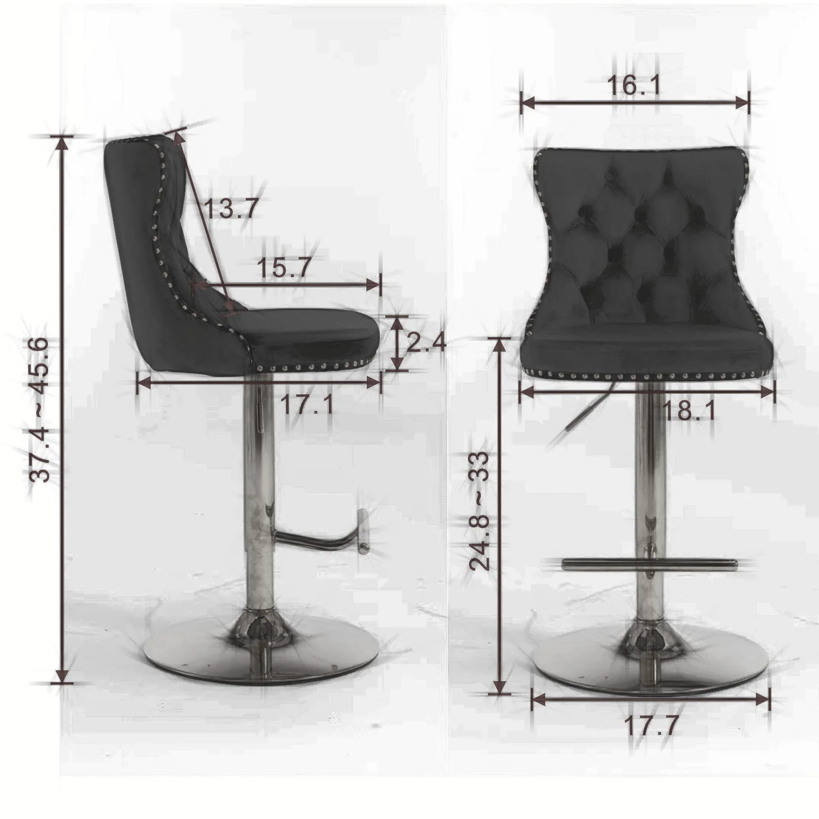 Swivel Barstools Adjusatble Seat Height From 25-33", Modern Upholstered Base Bar Stools With Backs Comfortable Tufted For Home Pub And Kitchen Island (Set of 2) - Image 32