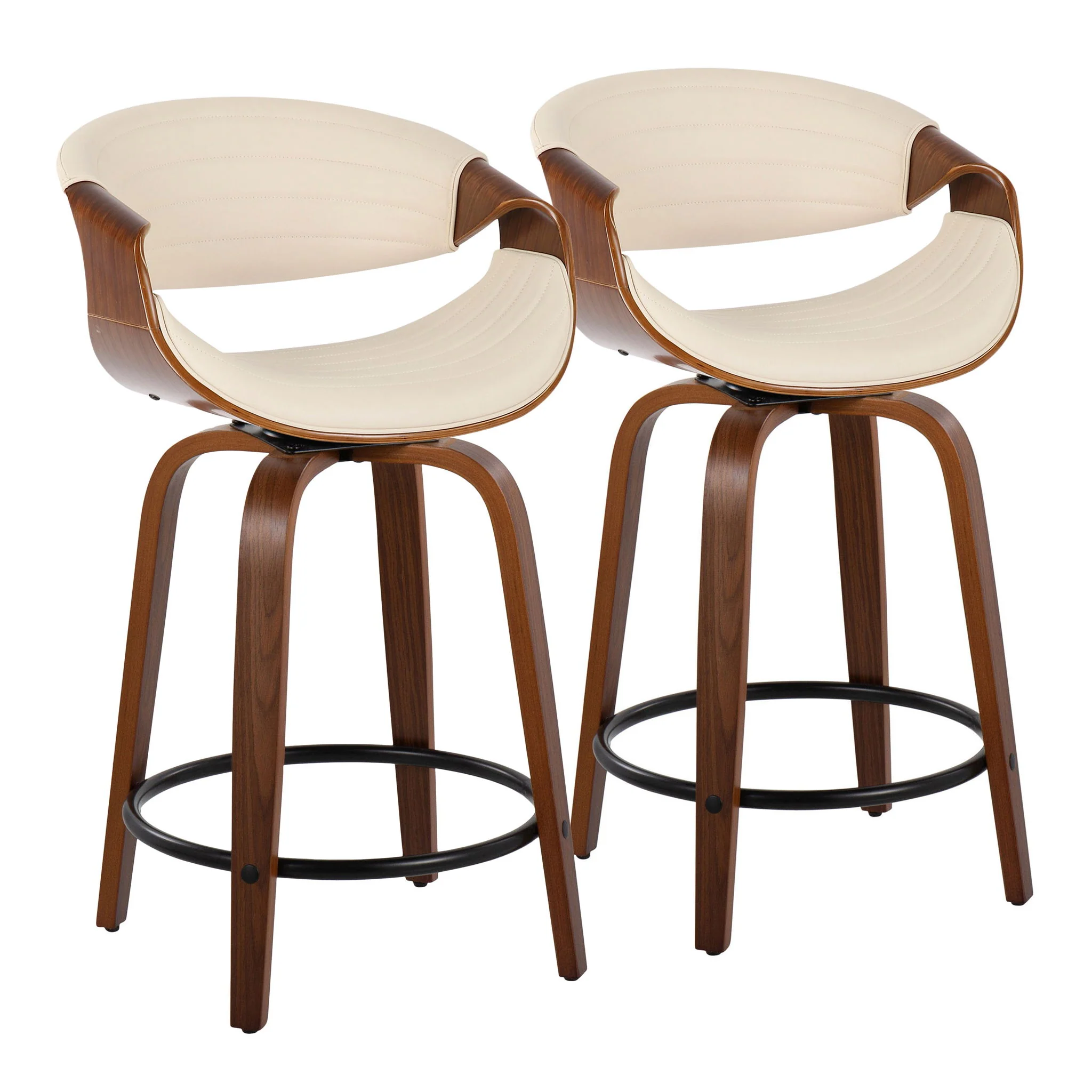Symphony - Mid Century Modern Fixed Height Counter Stool With Swivel With Round Footrest (Set of 2) - Image 2