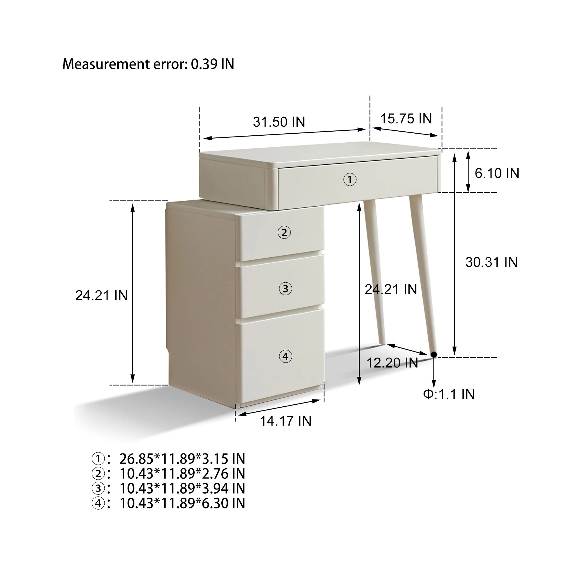Table Dresser Without Mirror, Compact Dresser Accessories Storage Drawer - White - Image 4