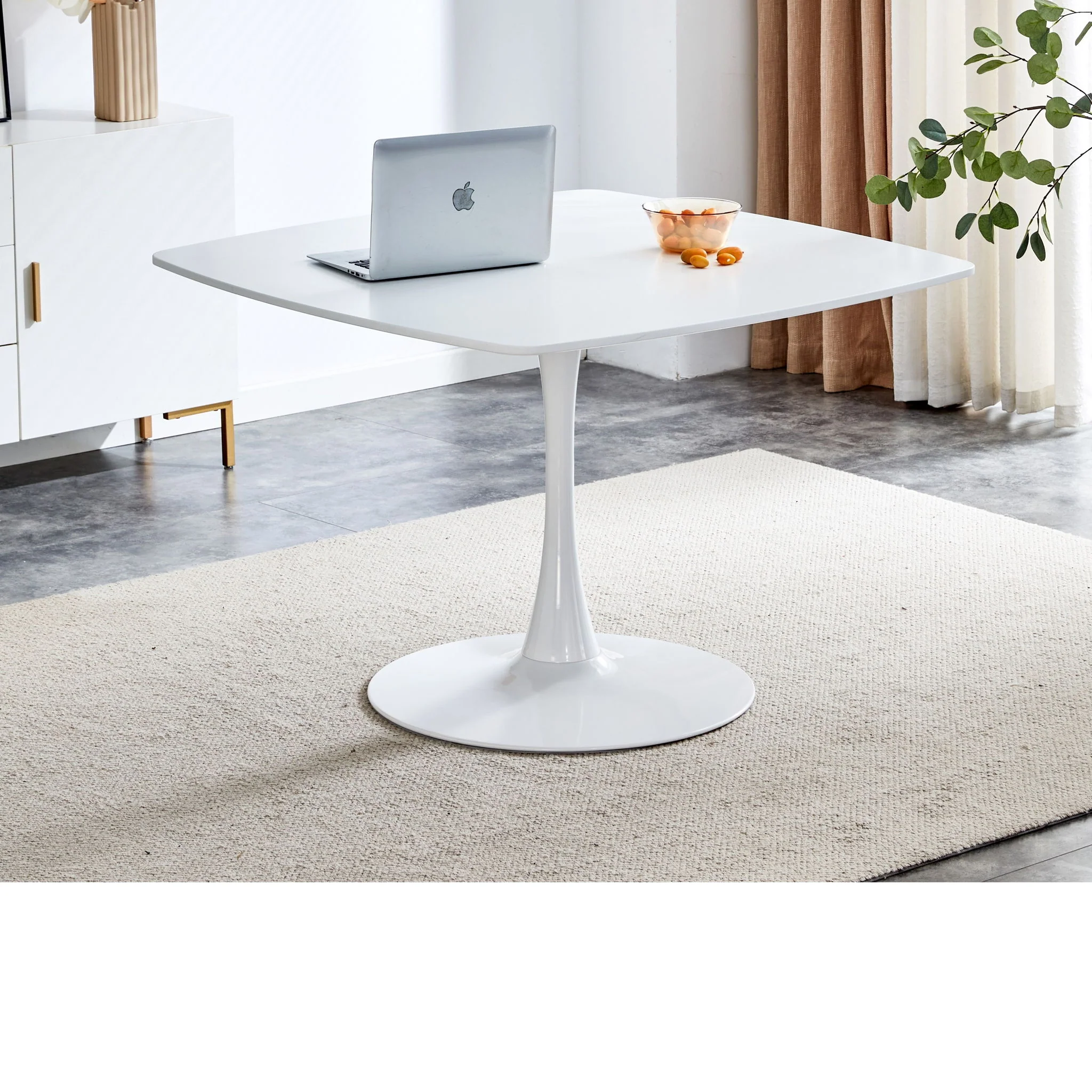 Table Mid-Century Dining Table For 4-6 People With Round Table Top, Pedestal Dining Table, End Table Leisure Coffee Table - Image 3