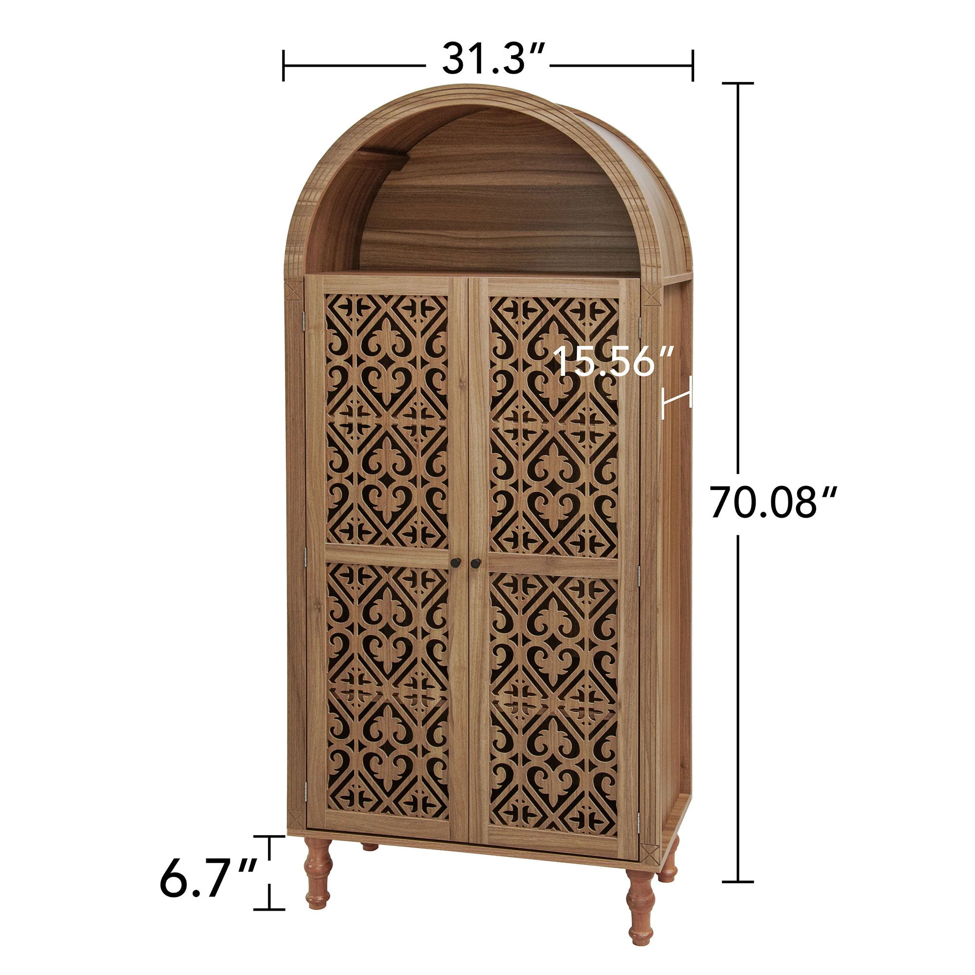 Tall Kitchen Pantry Cabinet With Hollow Carved Doors Adjustable Shelves Versatile Storage Cabinet For Kitchen - Walnut - Image 2