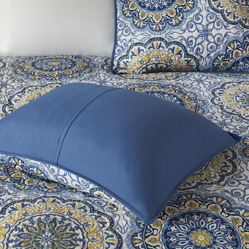 Tangiers - King 6 Piece Reversible Coverlet Set - Blue - Image 3