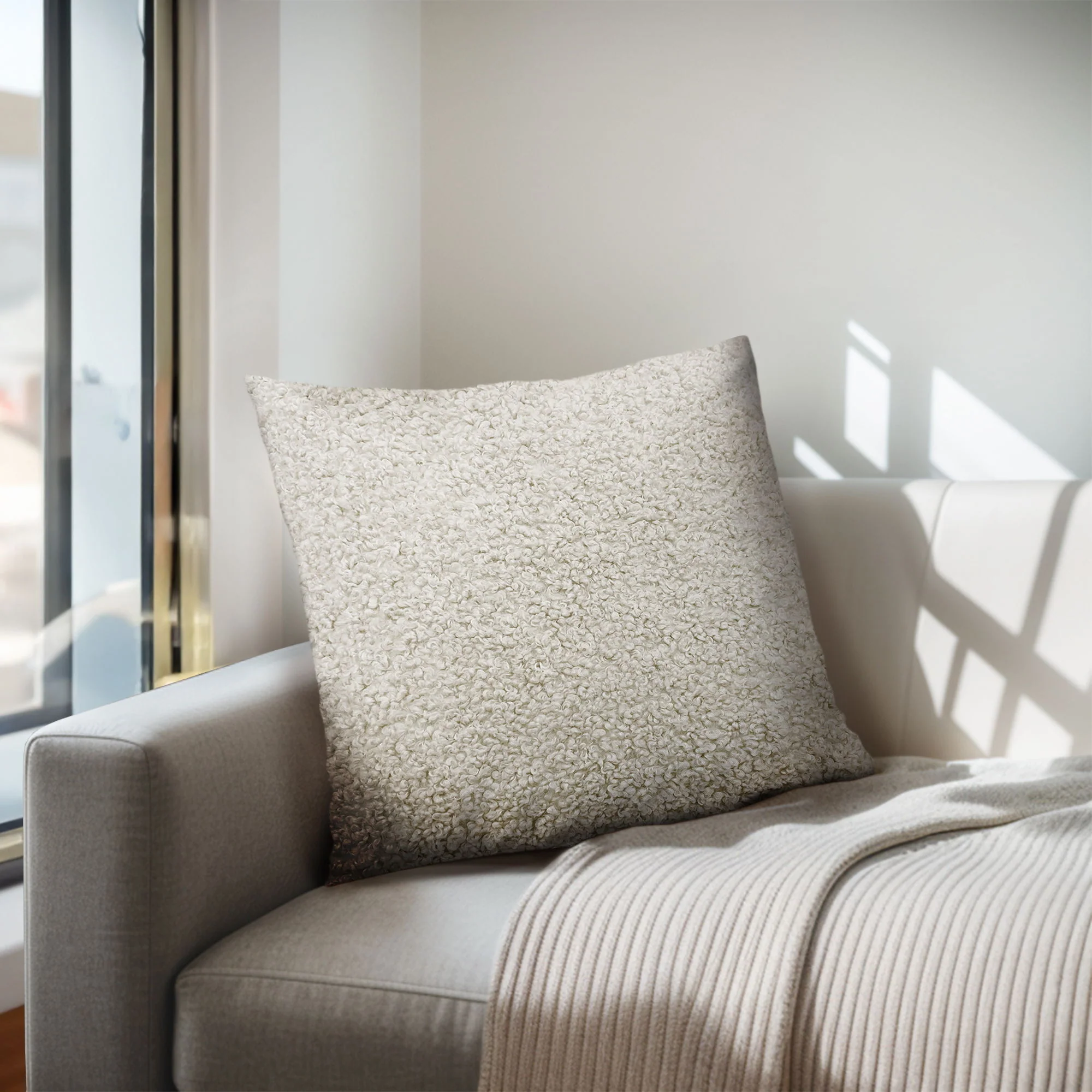 Tara - Solid Boucle Square Pillow - Beige