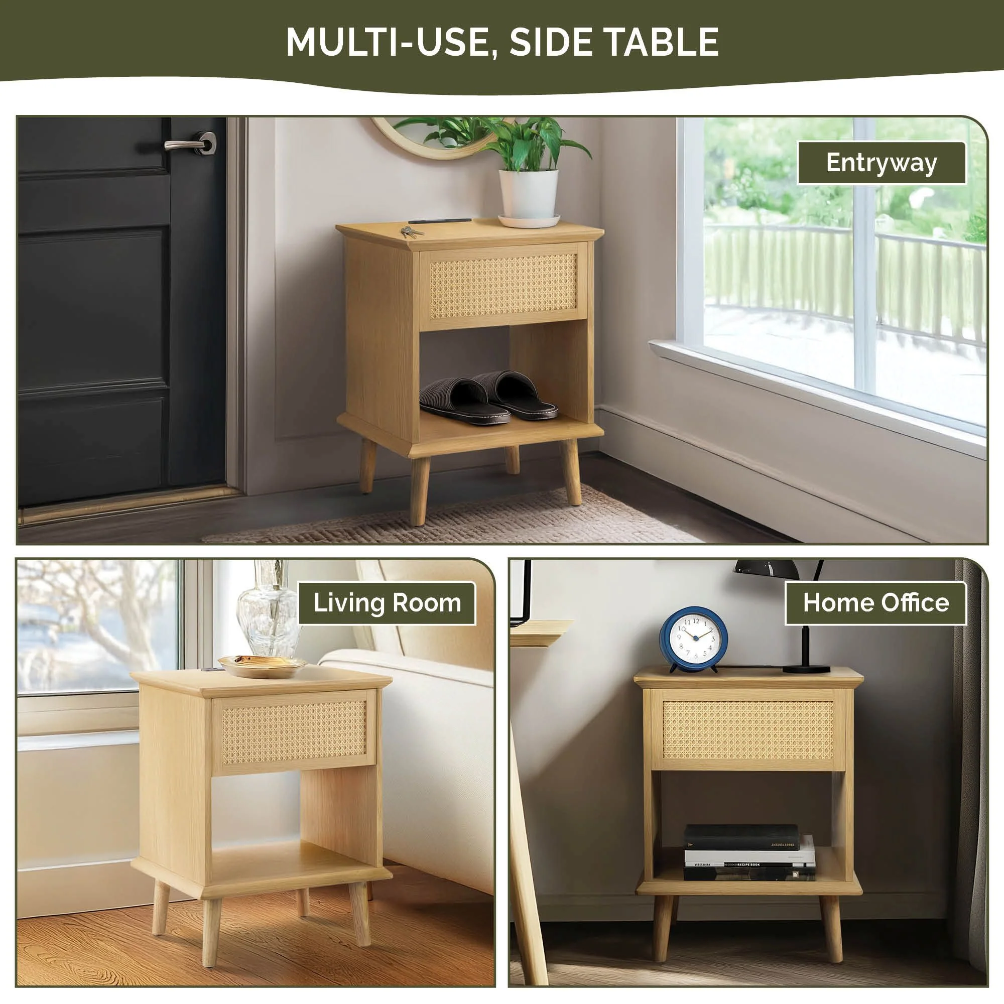 Teagan - Accent Side Table With Drawer Storage & Lower Open Shelf - Natural - Image 2