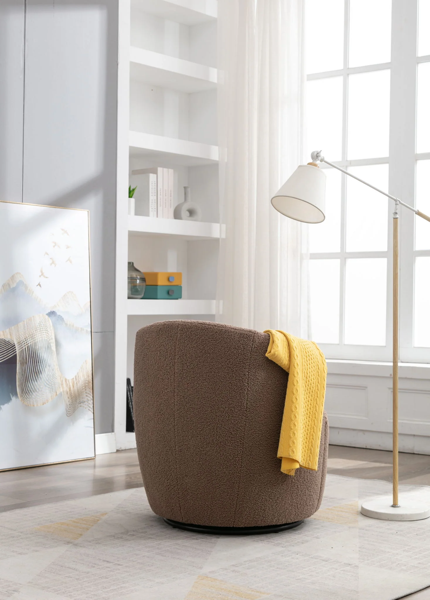 Teddy Fabric Swivel Accent Armchair Barrel Chair With Powder Coating Metal Ring - Image 27