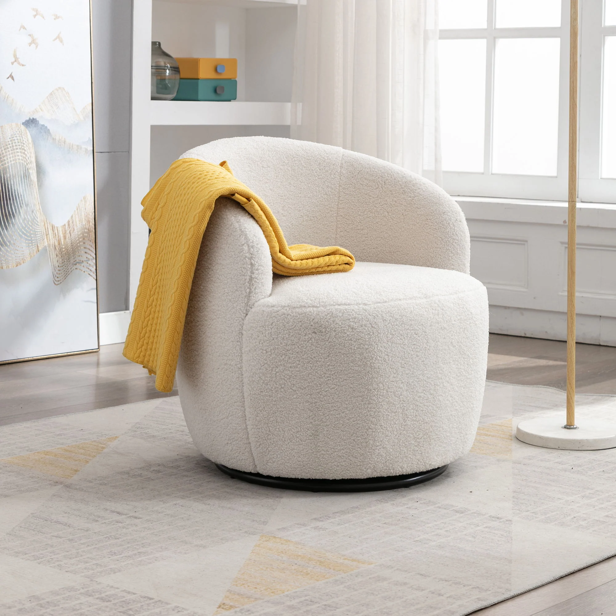 Teddy Fabric Swivel Accent Armchair Barrel Chair With Powder Coating Metal Ring - Image 7