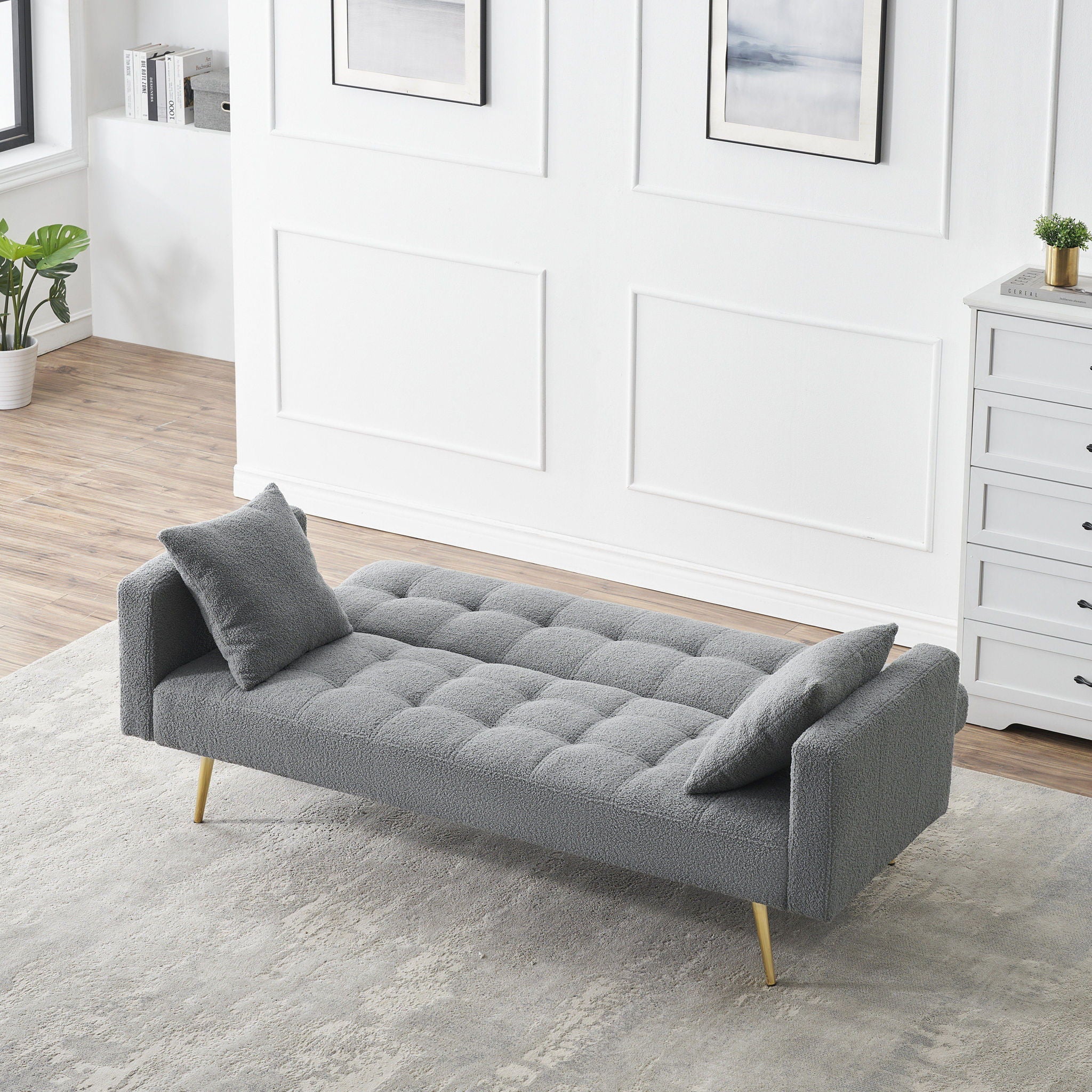 Teddy Fleece Sofa Bed With Luxurious Throw Pillows - Image 10
