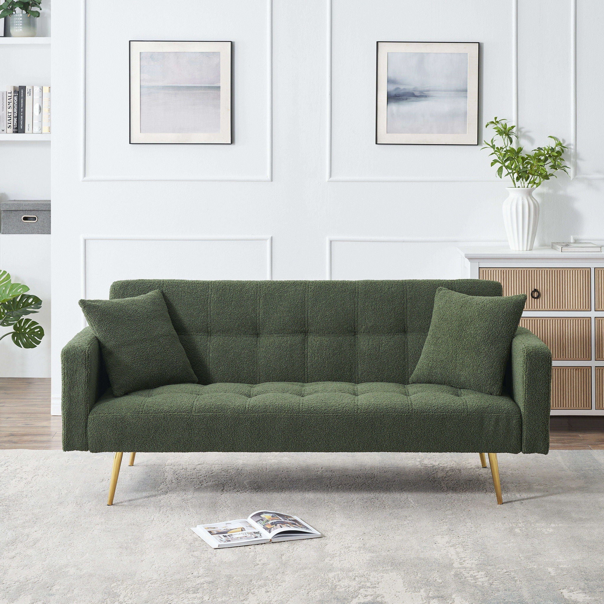Teddy Fleece Sofa Bed With Luxurious Throw Pillows - Image 12