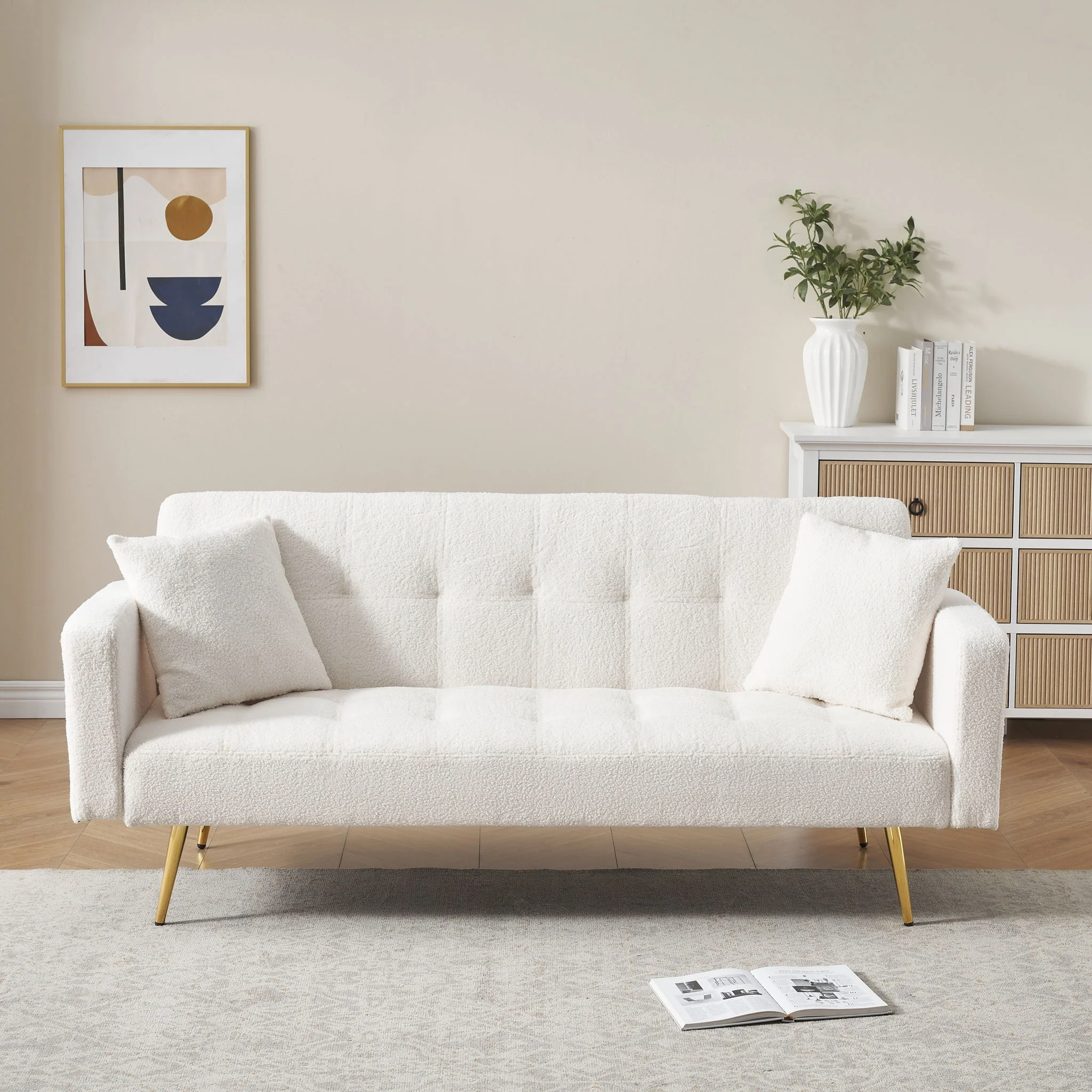 Teddy Fleece Sofa Bed With Luxurious Throw Pillows - Image 5