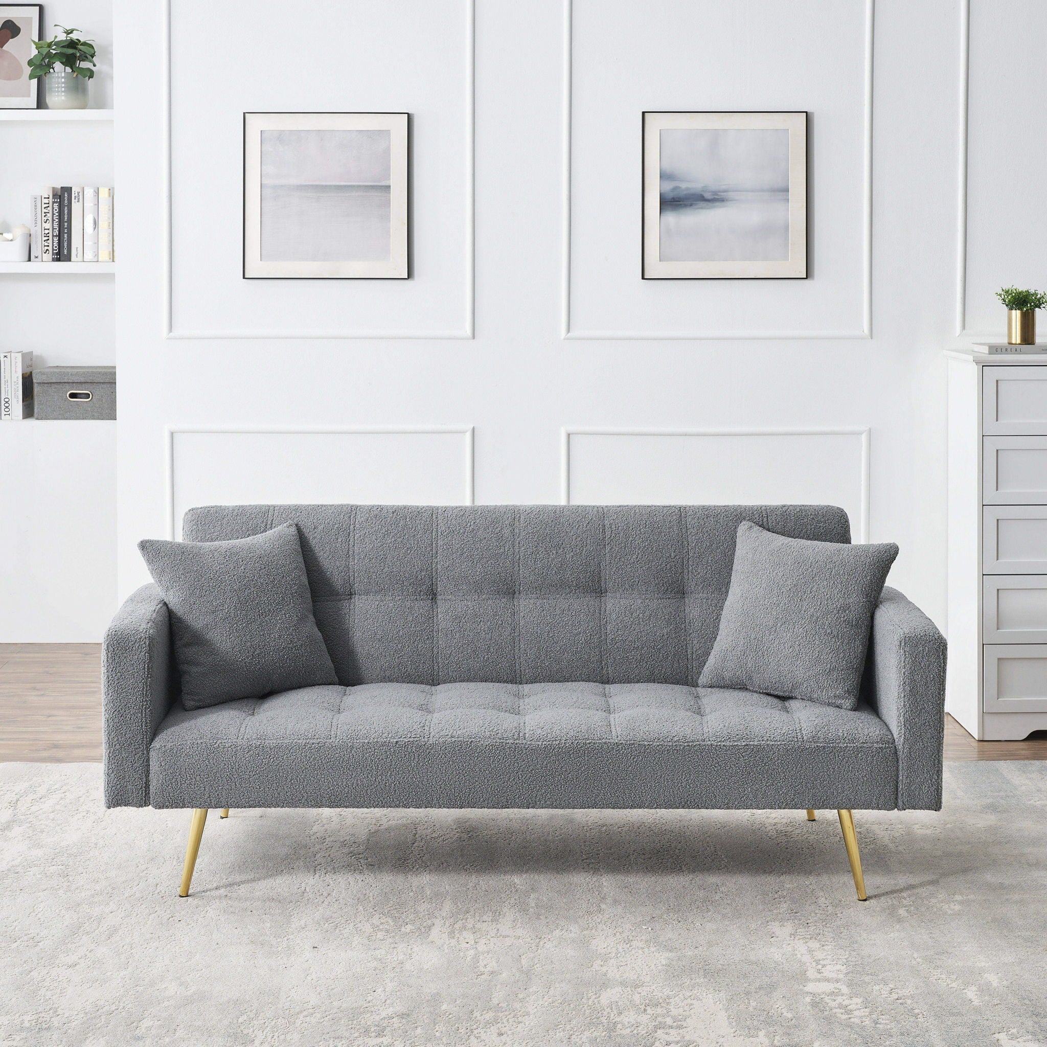 Teddy Fleece Sofa Bed With Luxurious Throw Pillows - Image 7