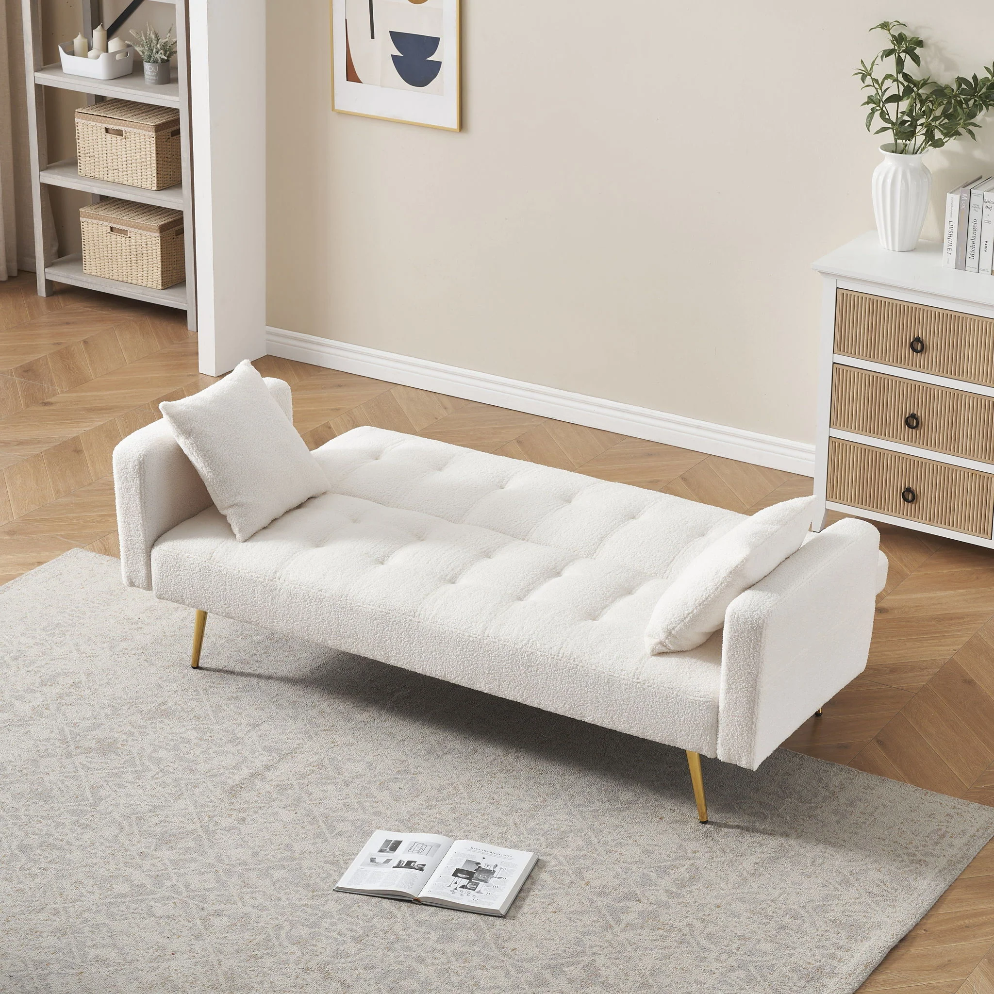 Teddy Fleece Sofa Bed With Luxurious Throw Pillows - Image 8