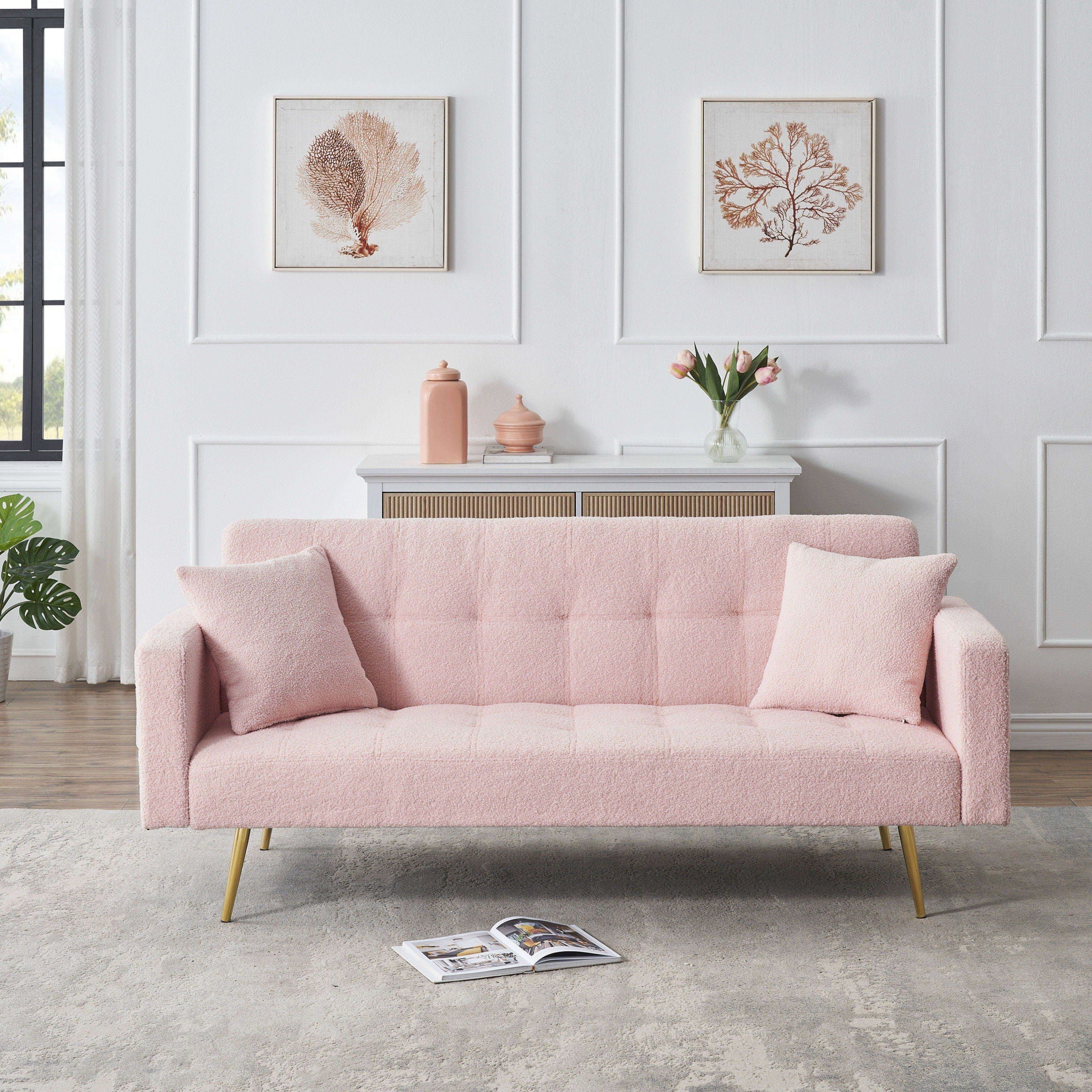 Teddy Fleece Sofa Bed With Luxurious Throw Pillows - Image 9