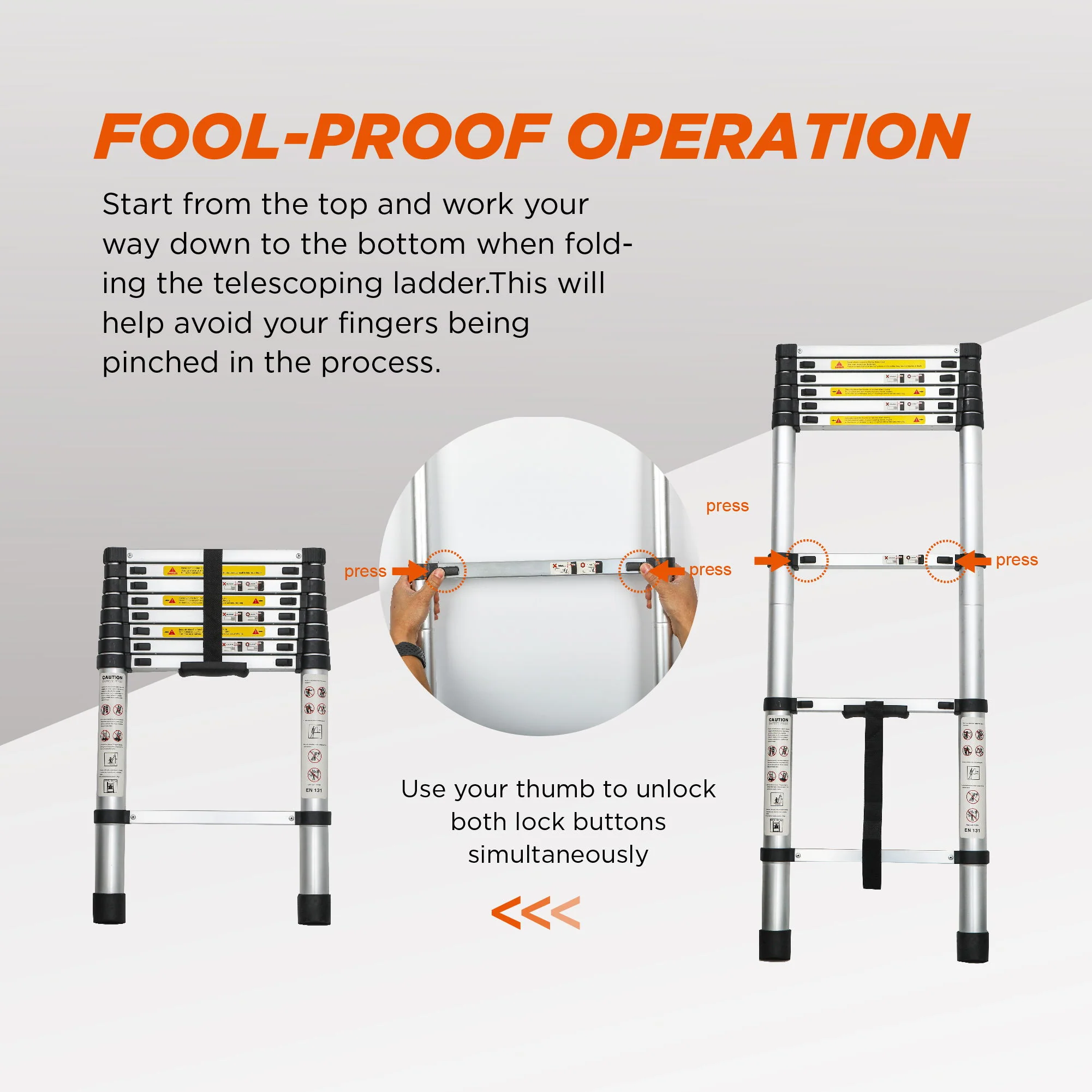 Telescopic Extension Ladder, Folding Portable Multi Purpose For Indoor Outdoor Work - Black - Image 4