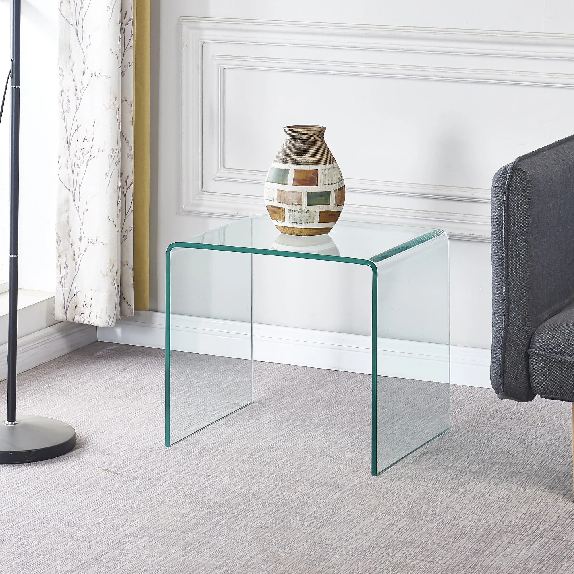 Tempered Bent Glass Sidetable, Transparent End Table, Sofa Table, Premium Glass, Multi Purpose Design - Transparent - Image 2