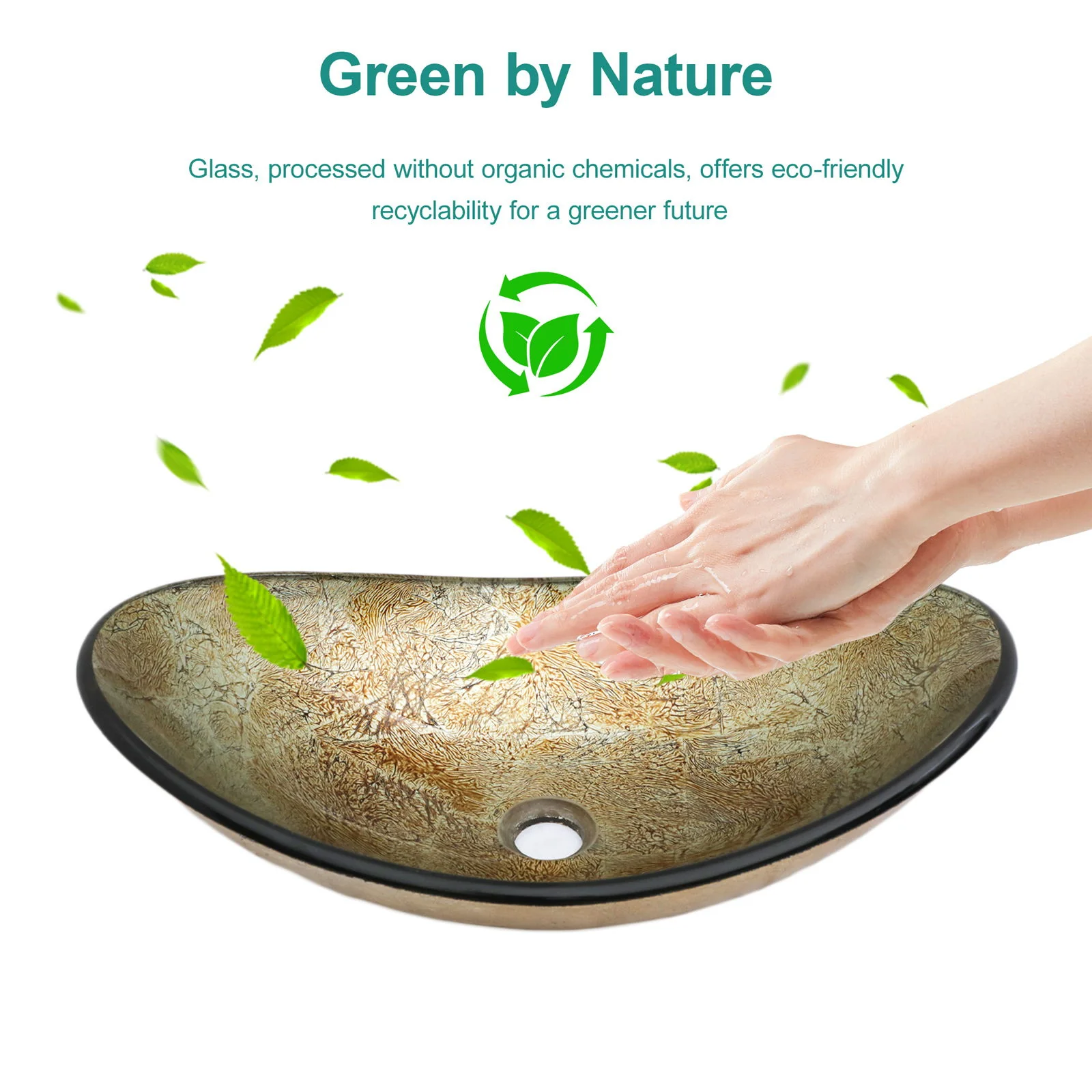Tempered Glass Vessel Sink With Boat Shape Pop-Up Drain - Image 9