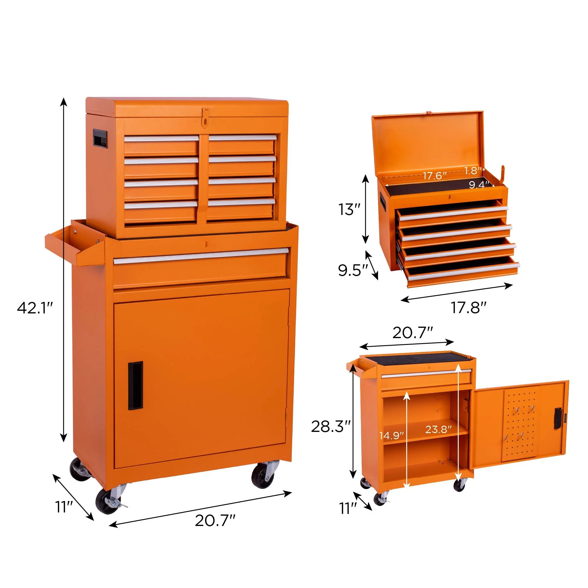 Tool Chest, 5 Drawer Rolling Tool Storage Cabinet With Detachable Top Tool Box, Liner, Universal Lockable Wheels, Adjustable Shelf, Locking Mechanism, Metal Tool Cart For Garage Workshop - Image 10