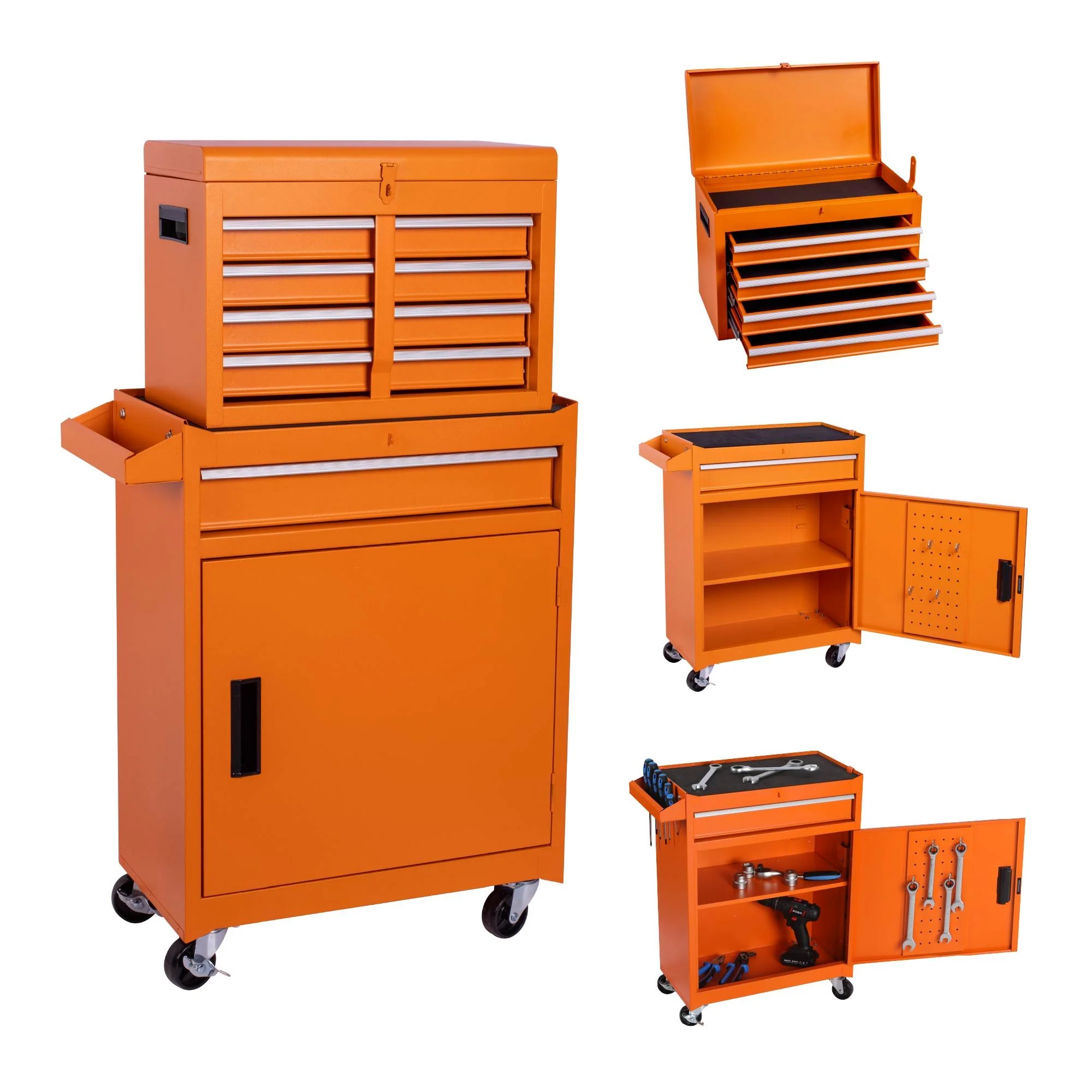 Tool Chest, 5 Drawer Rolling Tool Storage Cabinet With Detachable Top Tool Box, Liner, Universal Lockable Wheels, Adjustable Shelf, Locking Mechanism, Metal Tool Cart For Garage Workshop - Image 4