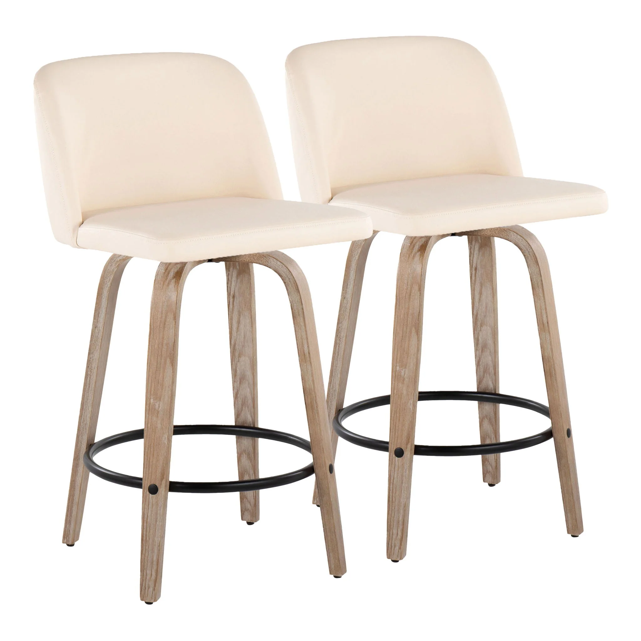 Toriano - Contemporary Fixed-Height Counter Stool & Swivel With Round Footrest (Set of 2) - Image 2