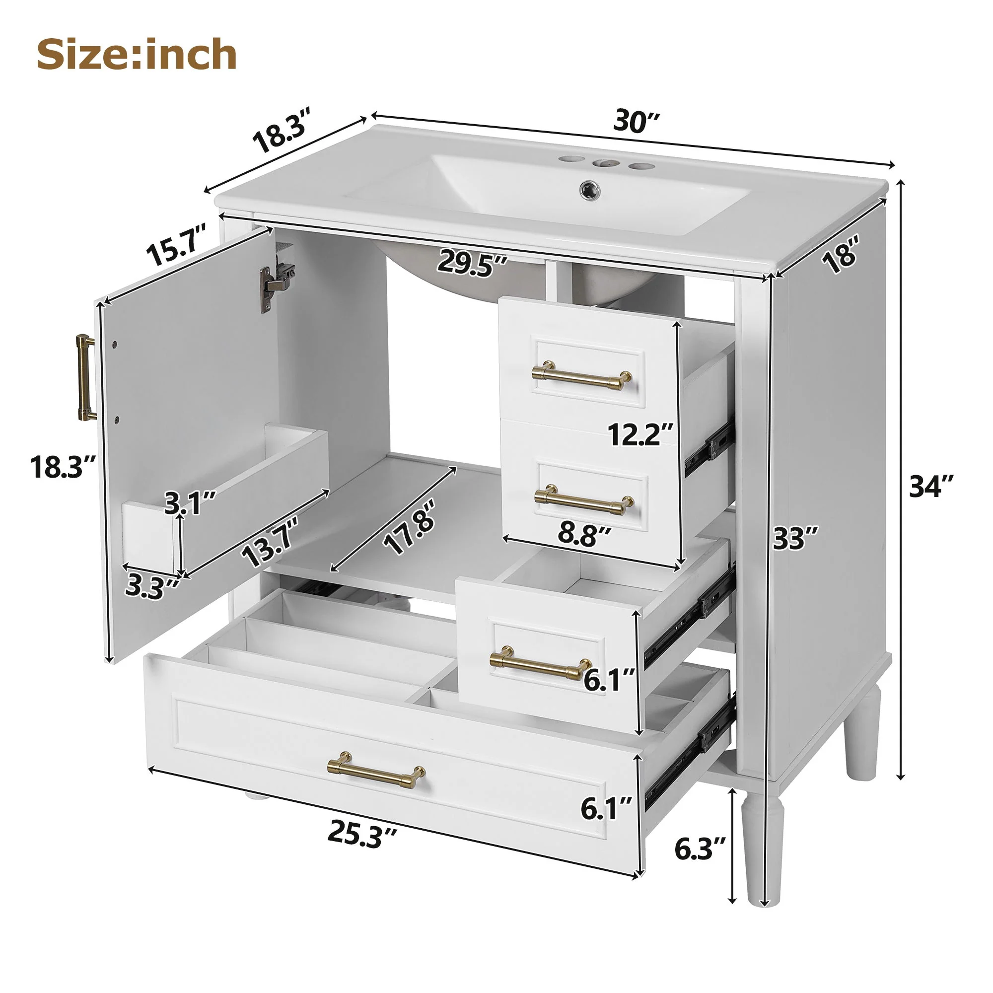 Traditional Bathroom Vanity Set With Soft Close Doors - Image 12