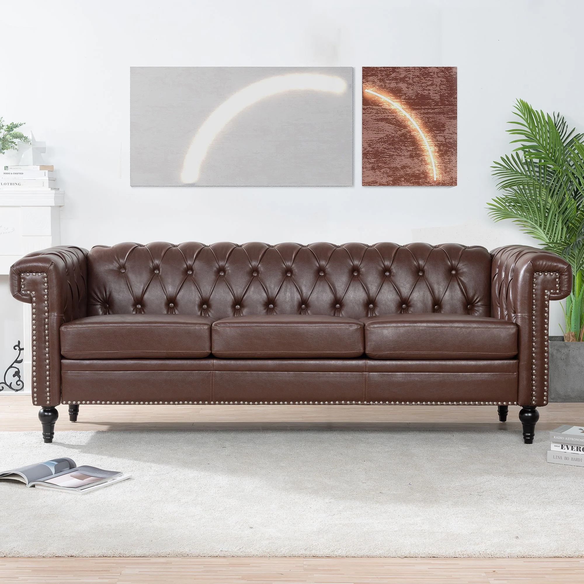 Traditional Square Arm Removable Cushion 3 Seater Sofa - Image 8