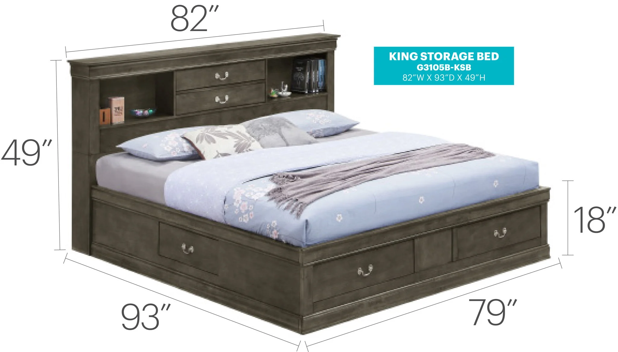Traditional Style Bookcase Storage Bed - Image 19