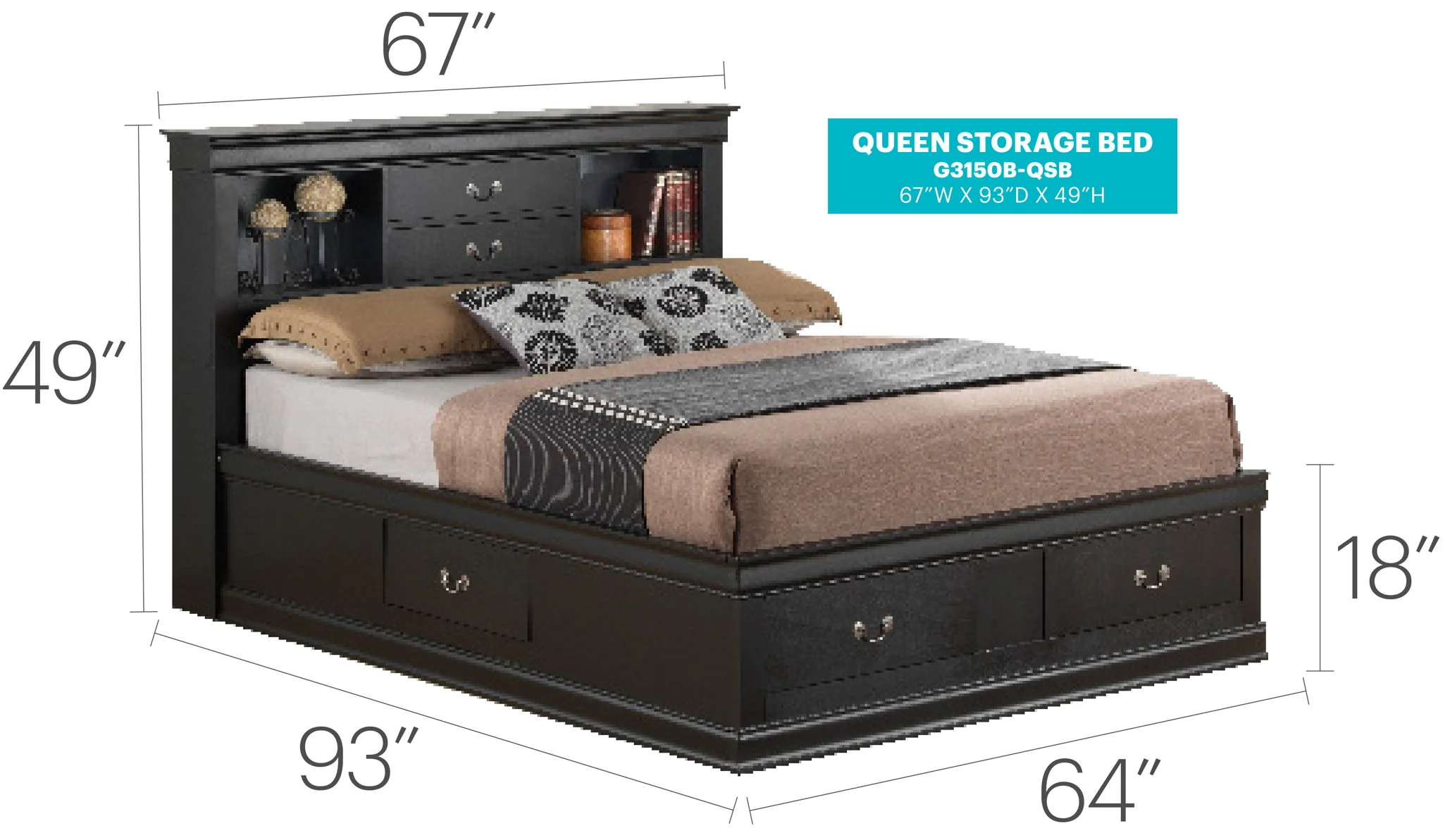 Traditional Style Bookcase Storage Bed - Image 33
