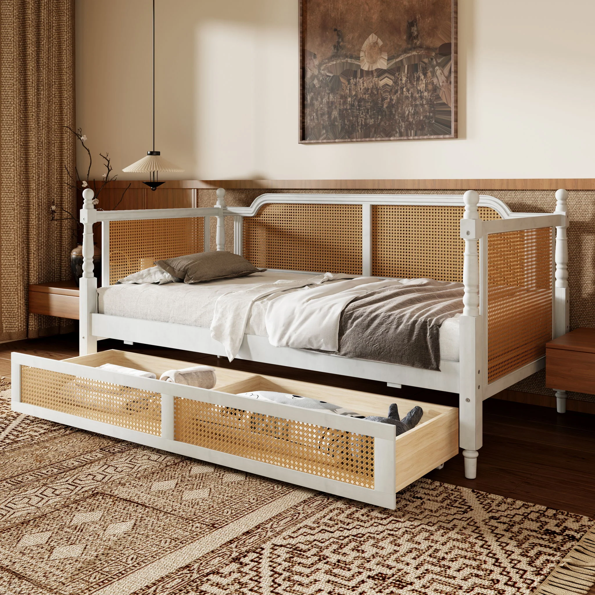 Traditional Style Rattan Daybed, No Box Spring Needed - Image 5