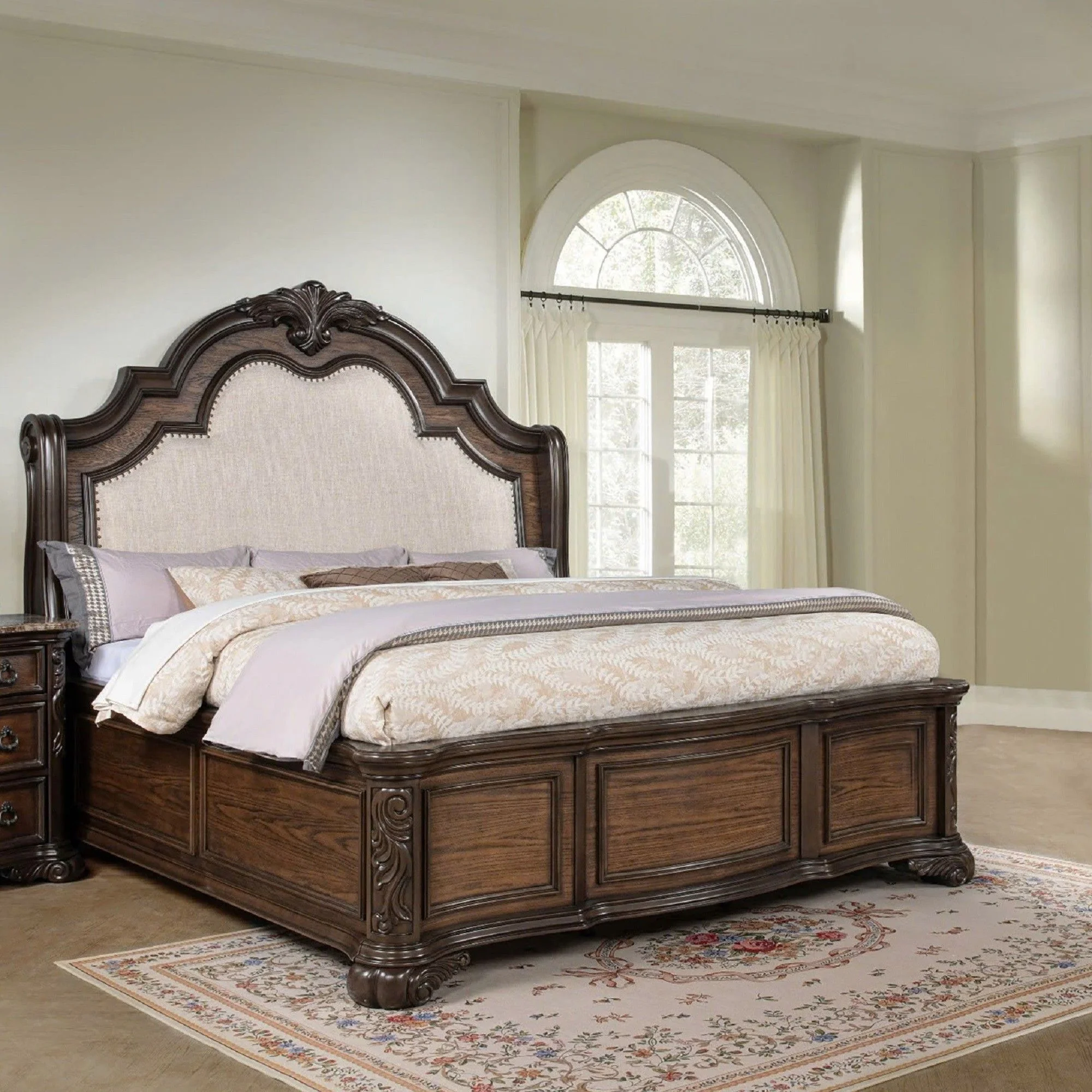 Traditional Style Upholstered Headboard Panel Bed - Image 4