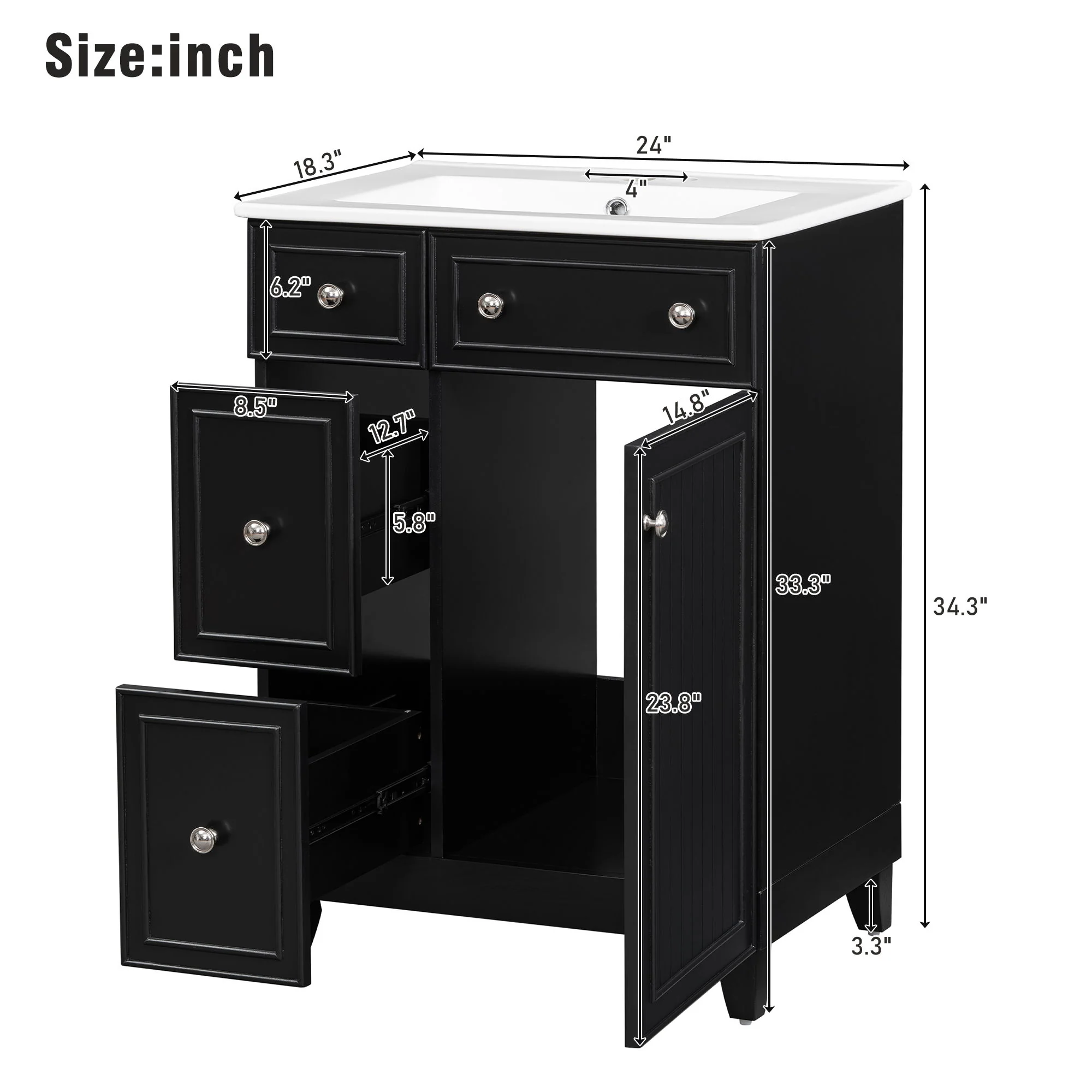 Transitional Style Bathroom Vanity Cabinet With Ceramic Sink - Image 11