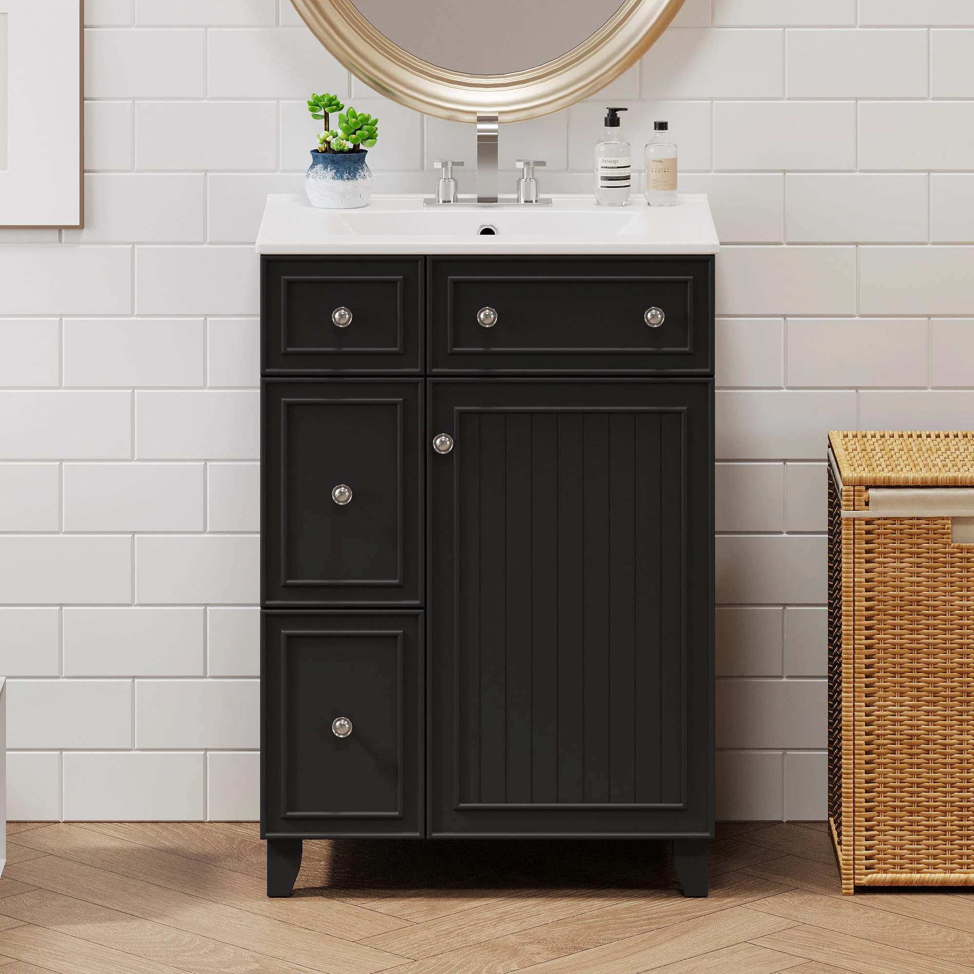 Transitional Style Bathroom Vanity Cabinet With Ceramic Sink - Image 12