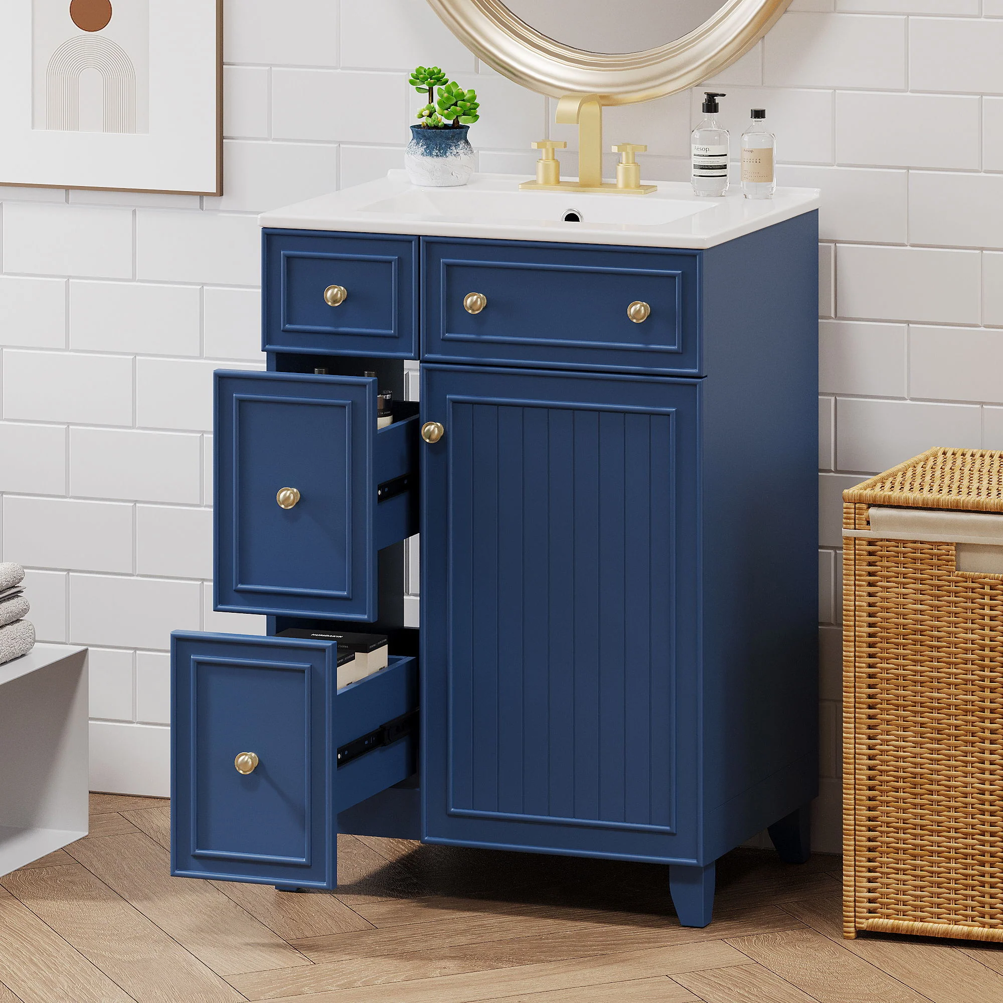 Transitional Style Bathroom Vanity Cabinet With Ceramic Sink - Image 14