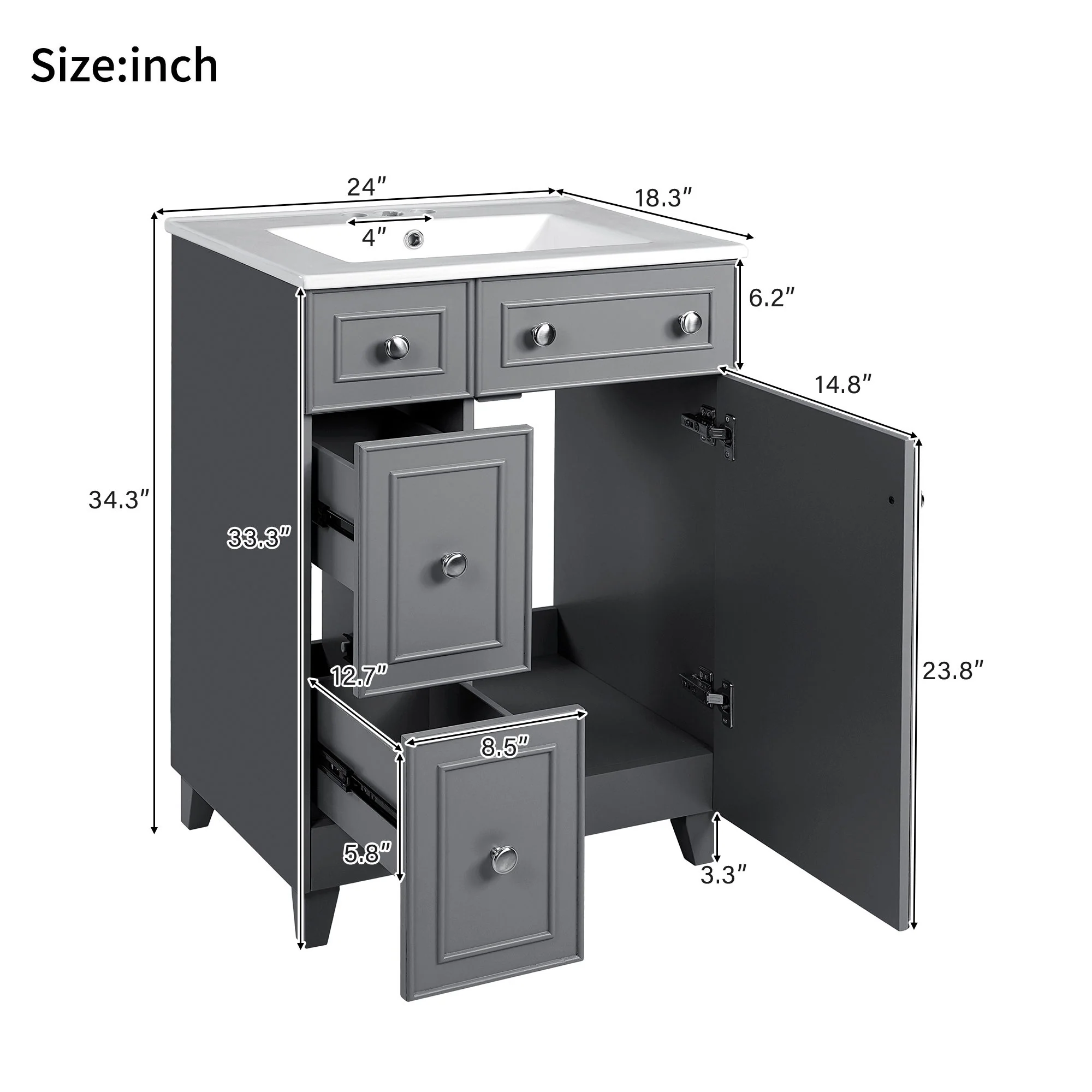Transitional Style Bathroom Vanity Cabinet With Ceramic Sink - Image 16