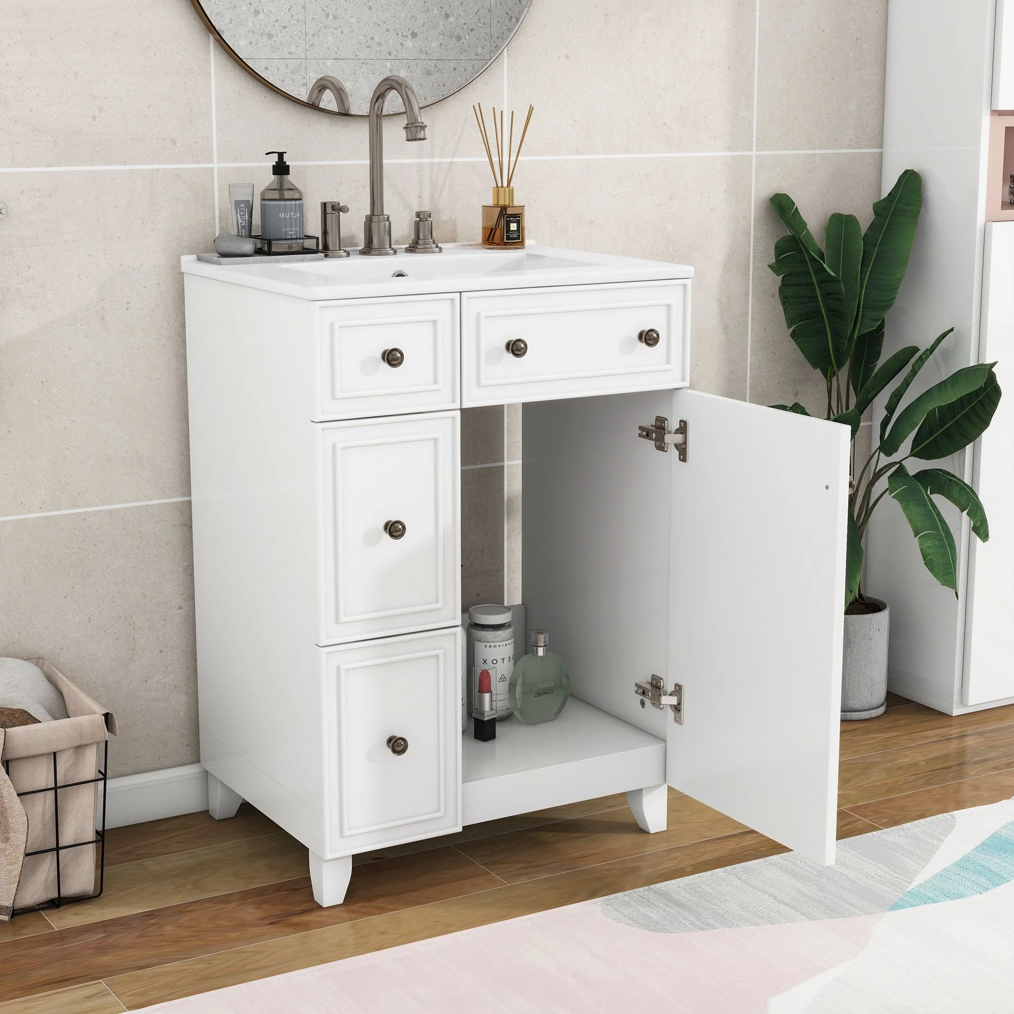 Transitional Style Bathroom Vanity Cabinet With Ceramic Sink - Image 18