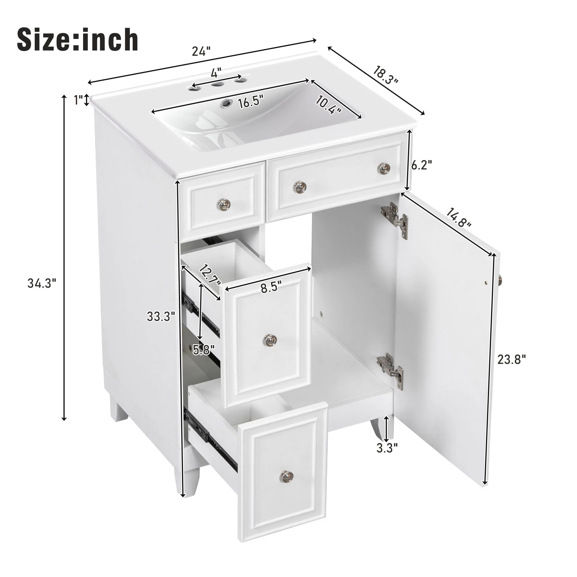 Transitional Style Bathroom Vanity Cabinet With Ceramic Sink - Image 19